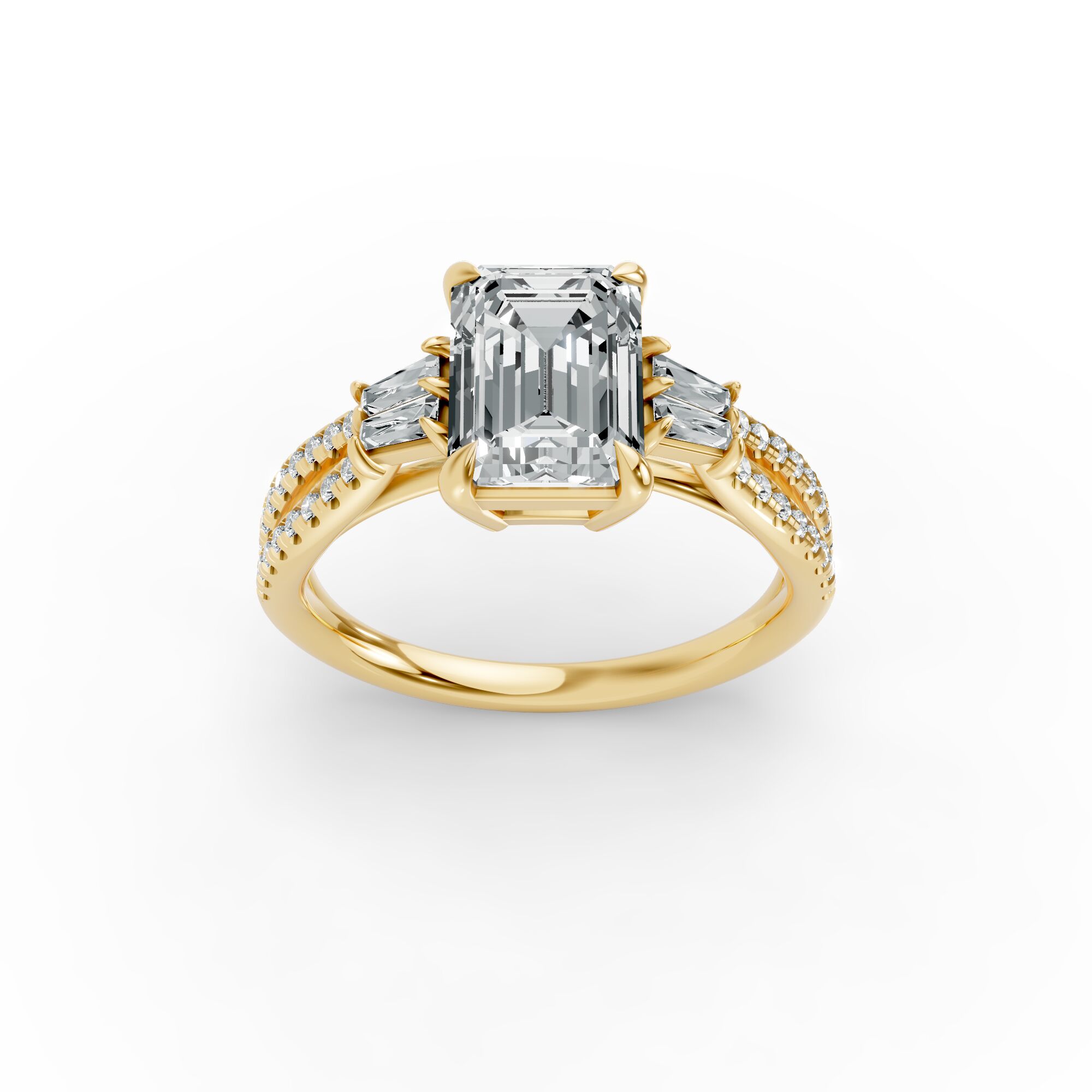 Emerald Shape Diamond Fancy Engagement Ring in Gold