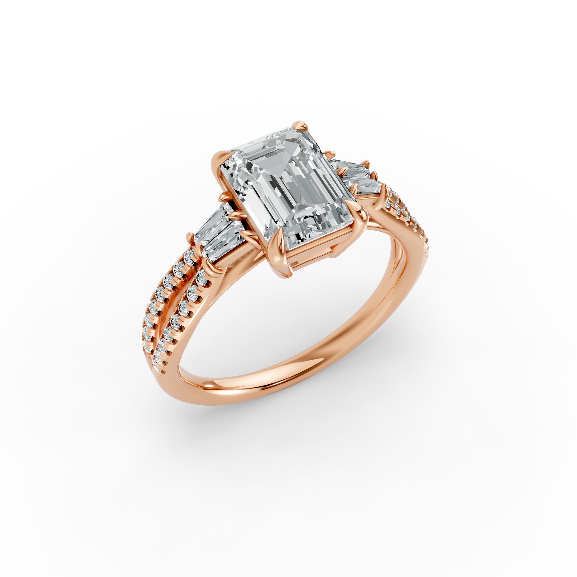 Emerald Shape Diamond Fancy Engagement Ring in Gold