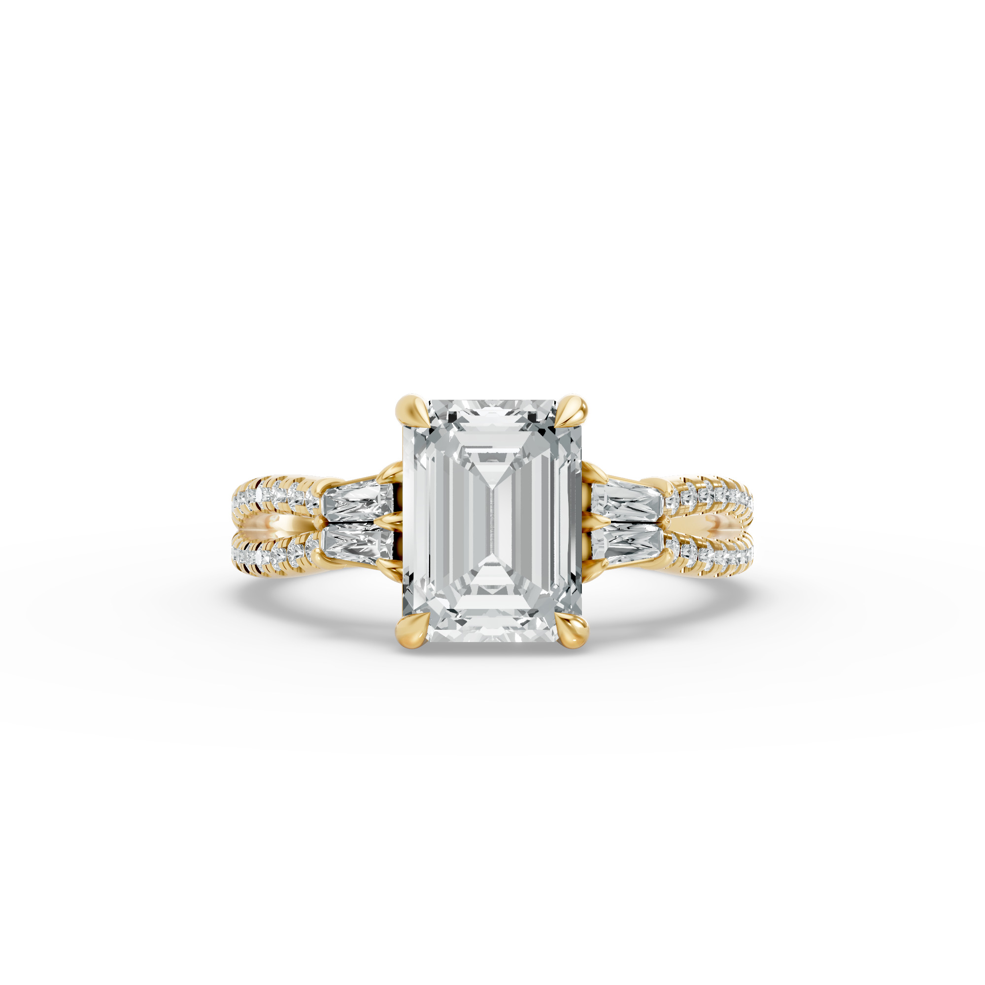 Emerald Shape Diamond Fancy Engagement Ring in Gold