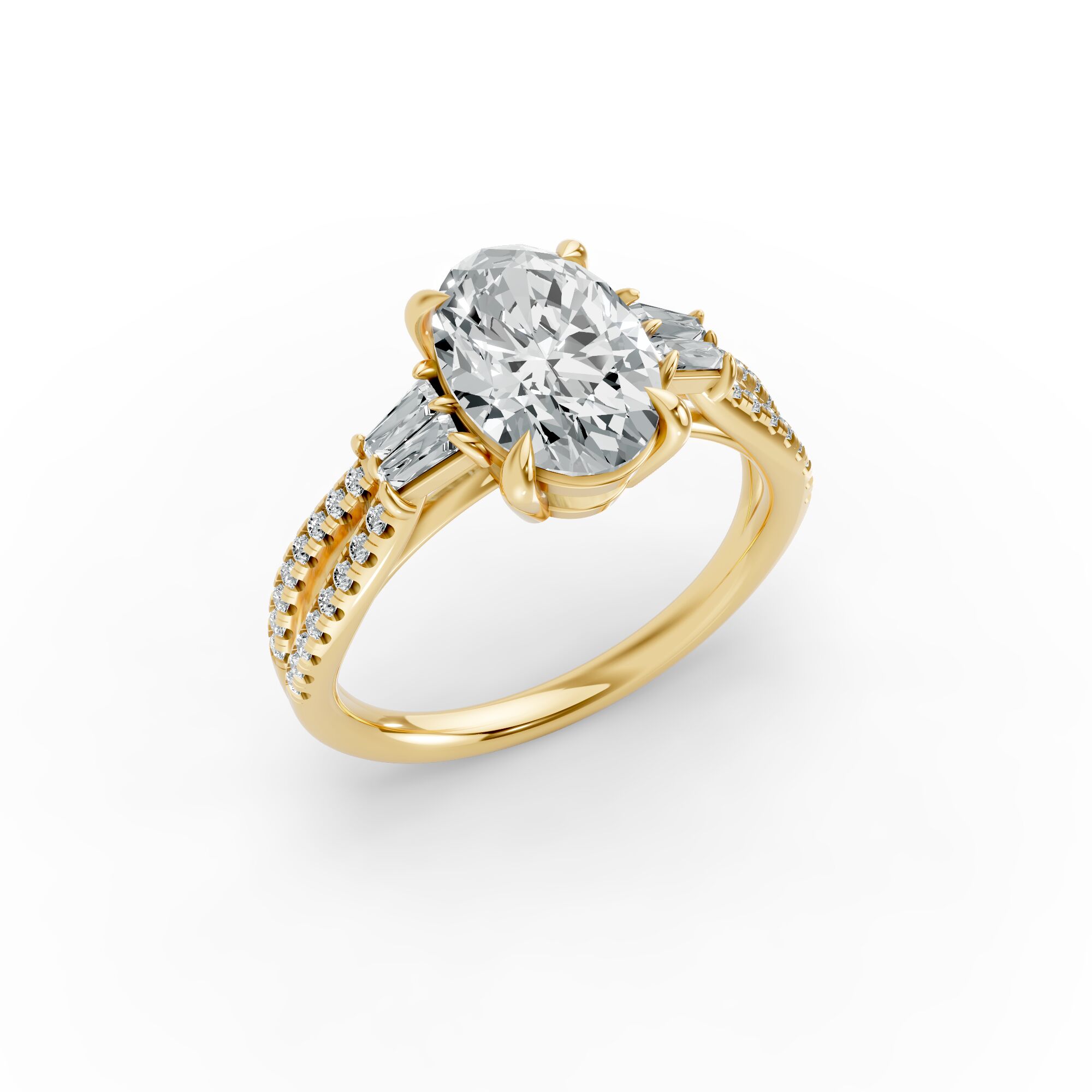 Oval Shape Diamond Fancy Engagement Ring in Gold
