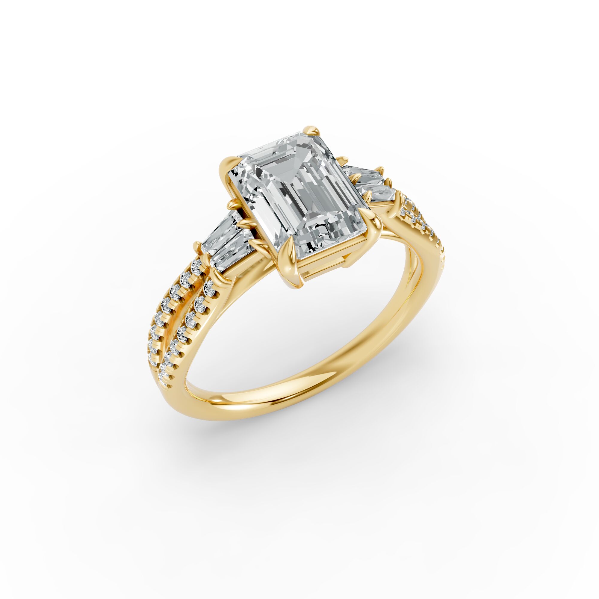 Emerald Shape Diamond Fancy Engagement Ring in Gold