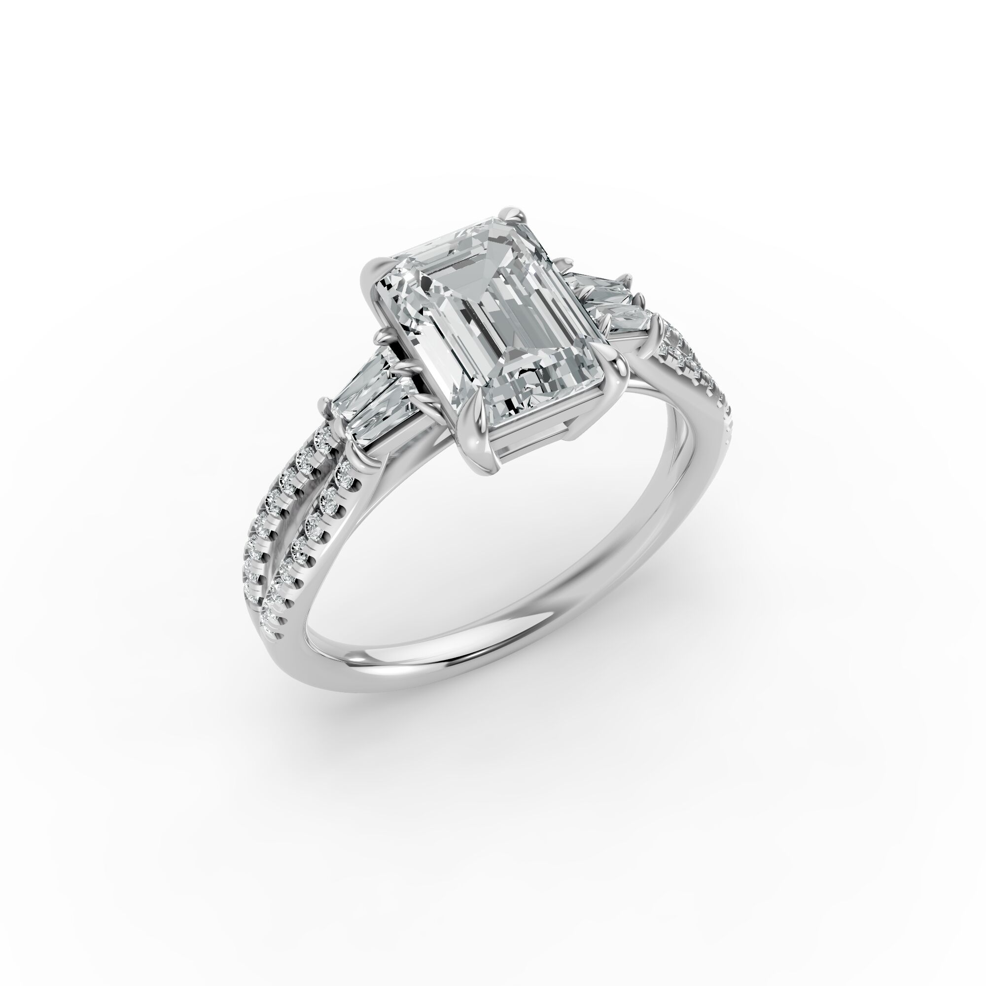 Emerald Shape Diamond Fancy Engagement Ring in Gold