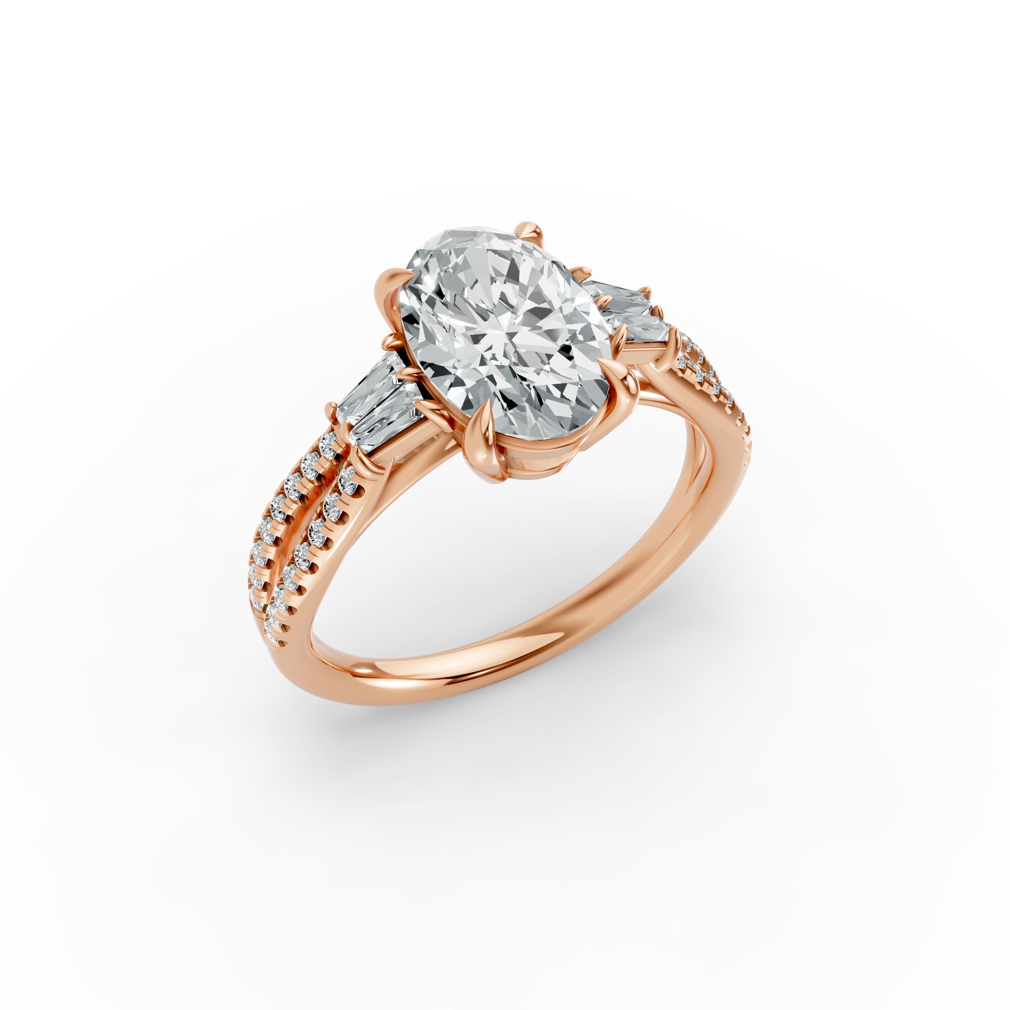 Oval Shape Diamond Fancy Engagement Ring in Gold