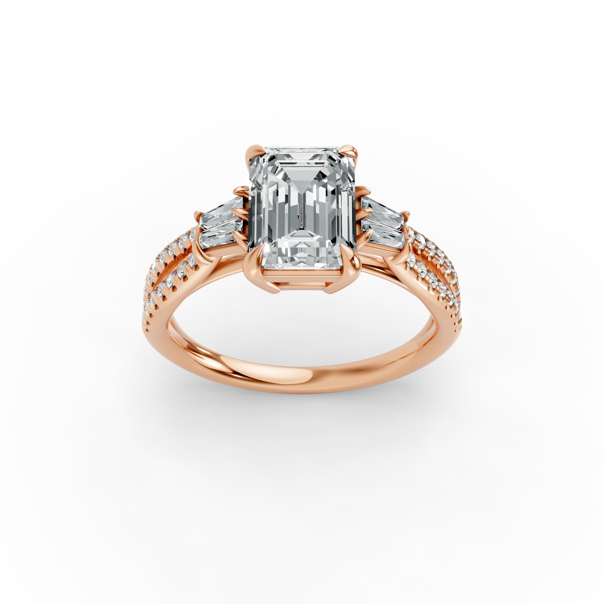 Emerald Shape Diamond Fancy Engagement Ring in Gold