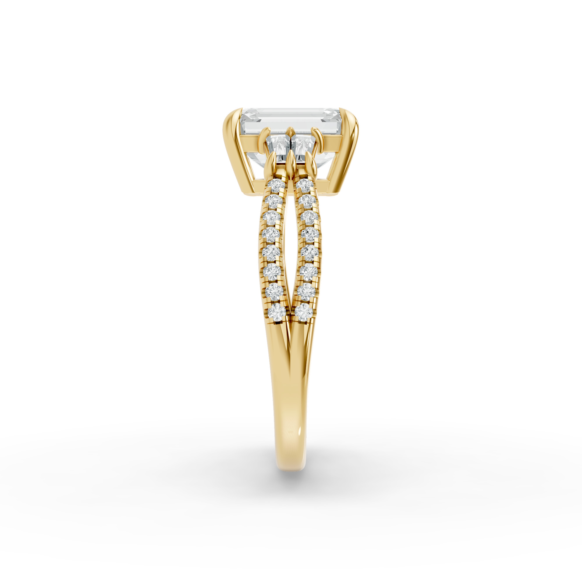 Emerald Shape Diamond Fancy Engagement Ring in Gold