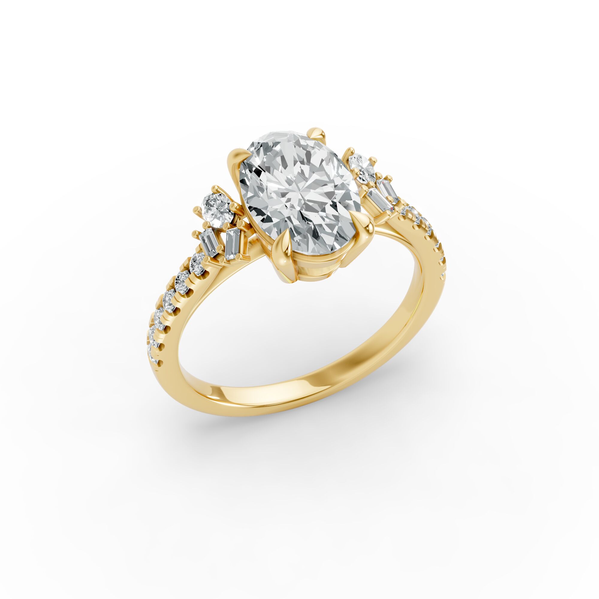 Oval Shape Diamond Fancy Engagement Ring in Gold