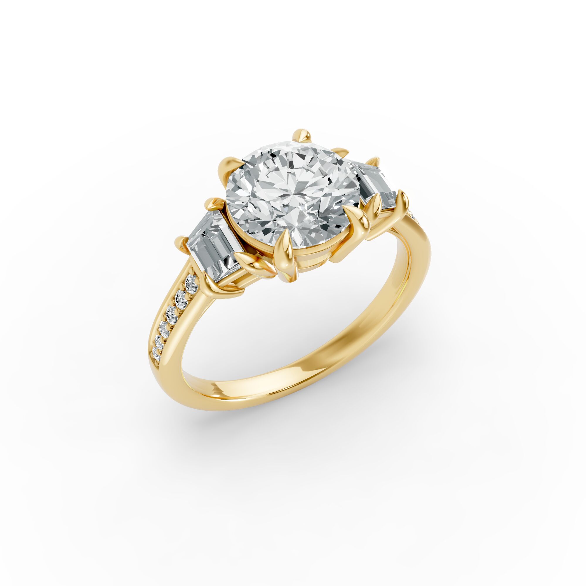 Round Shape Diamond Fancy Engagement Ring in Gold