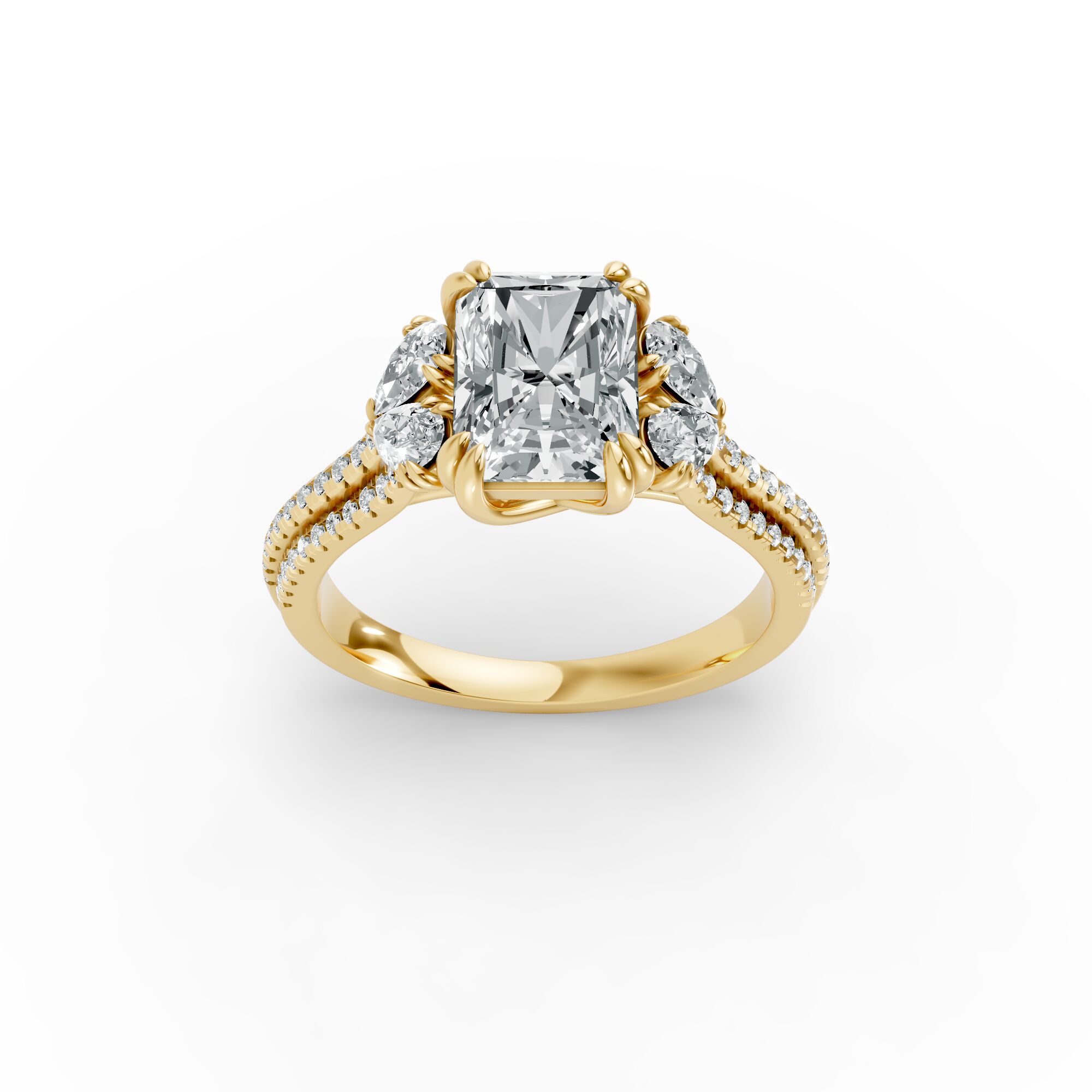 Radiant Shape Diamond Fancy Engagement Ring in Gold