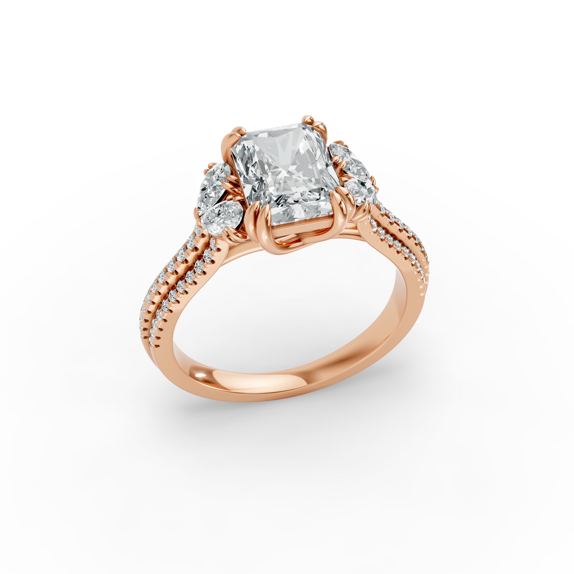 Radiant Shape Diamond Fancy Engagement Ring in Gold