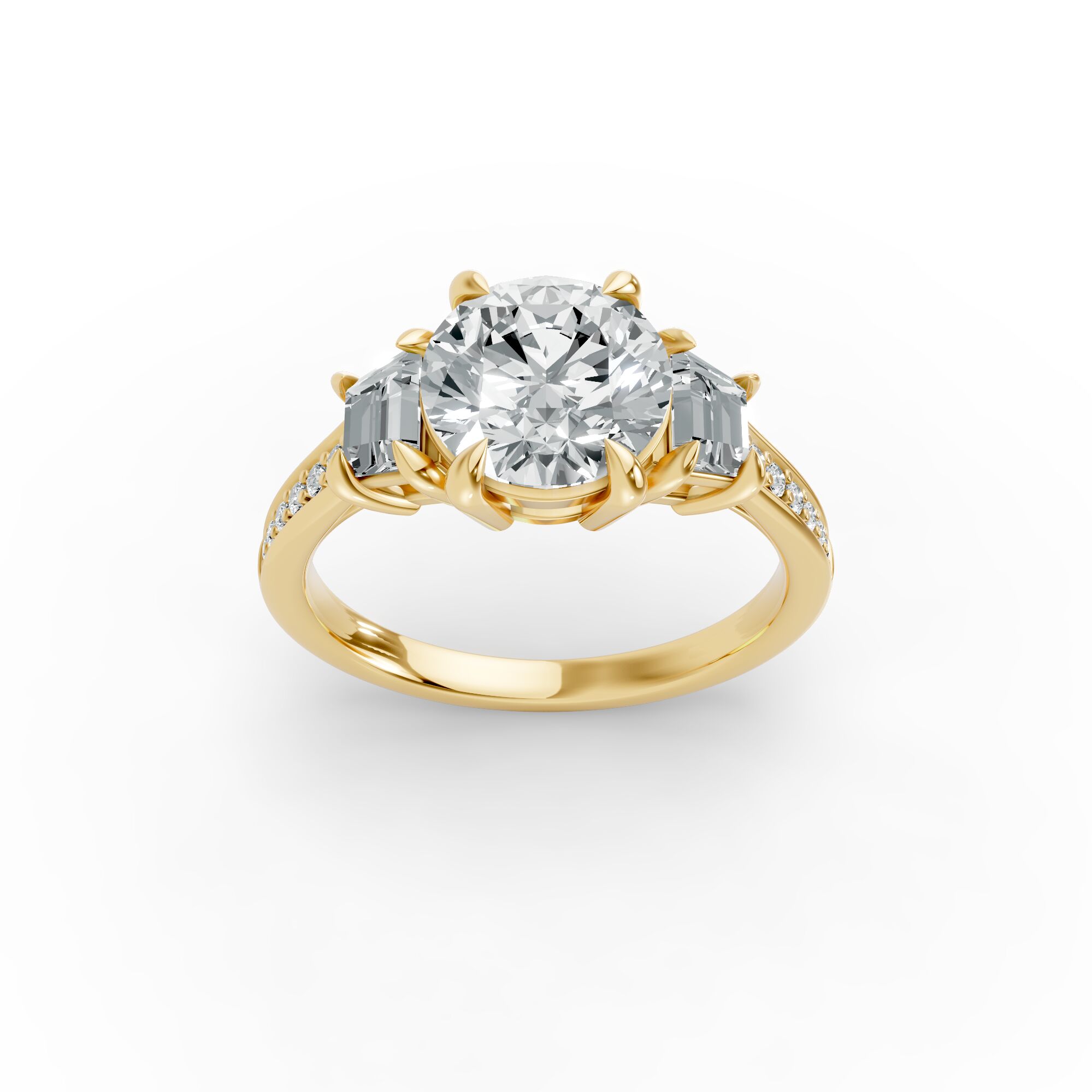 Round Shape Diamond Fancy Engagement Ring in Gold