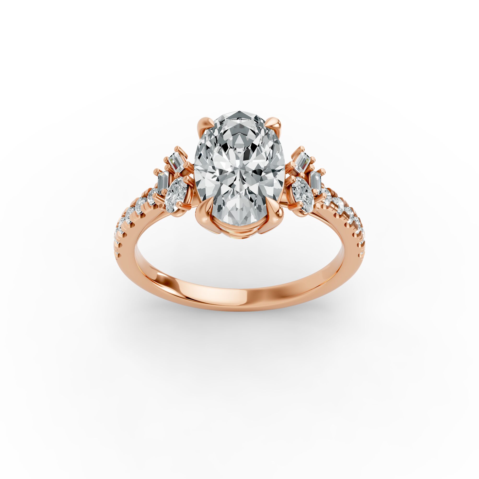 Oval Shape Diamond Fancy Engagement Ring in Gold