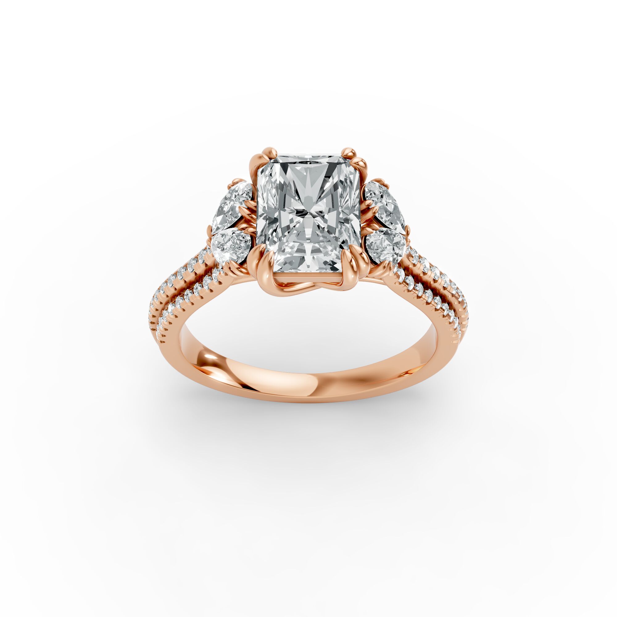 Radiant Shape Diamond Fancy Engagement Ring in Gold