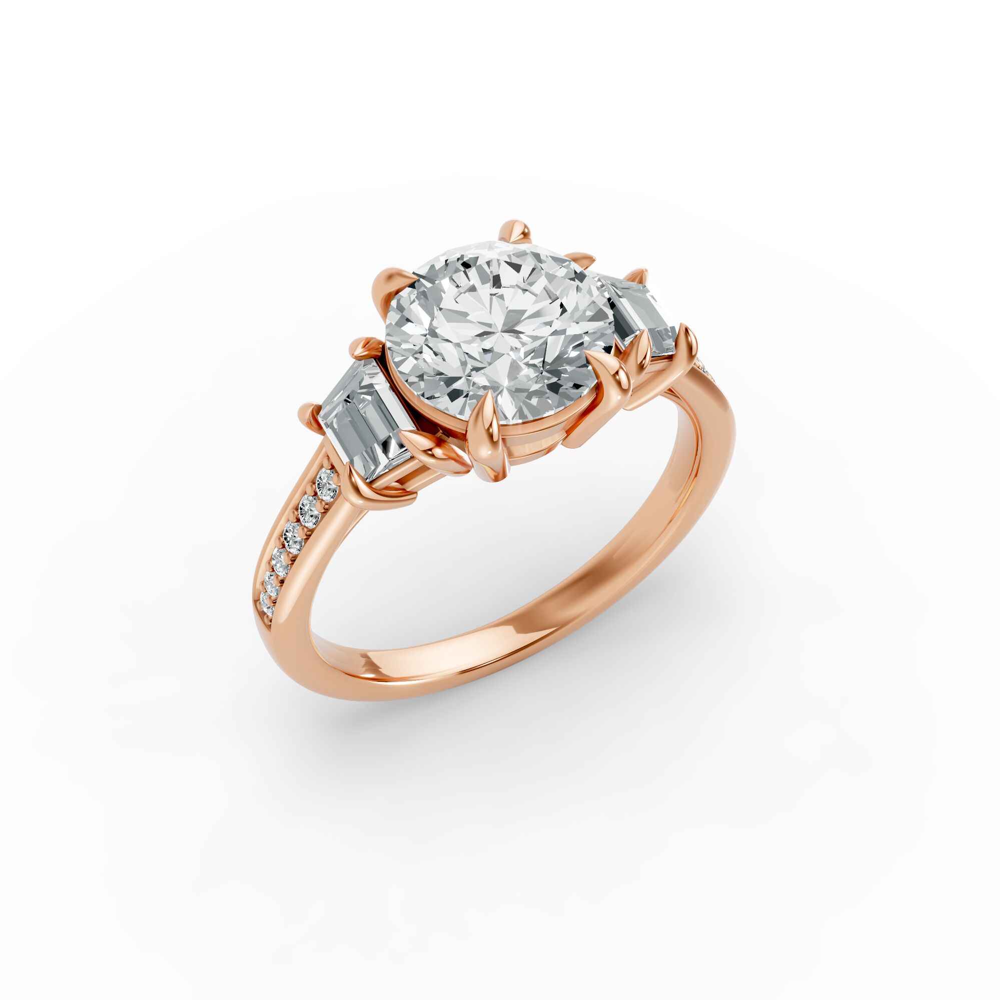 Round Shape Diamond Fancy Engagement Ring in Gold