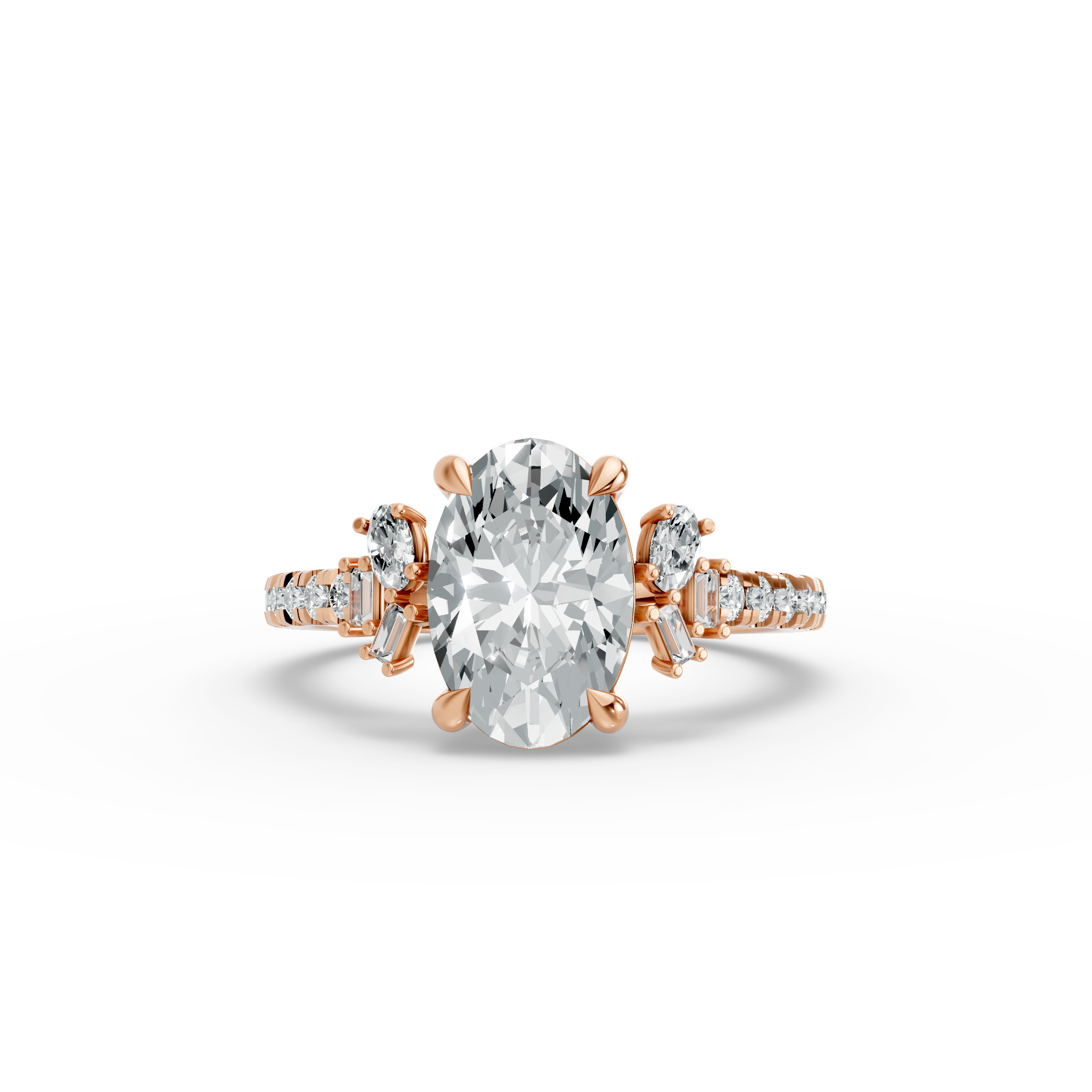 Oval Shape Diamond Fancy Engagement Ring in Gold