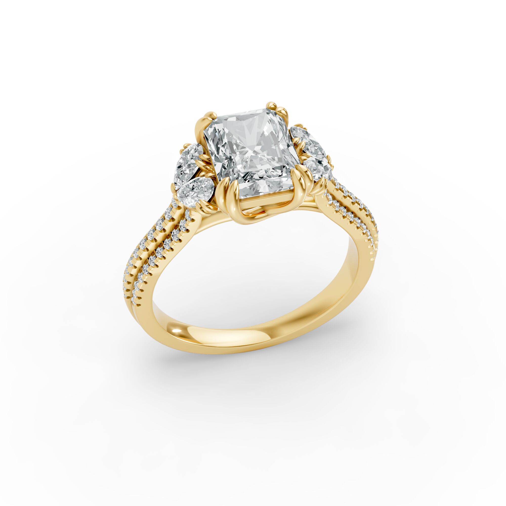 Radiant Shape Diamond Fancy Engagement Ring in Gold