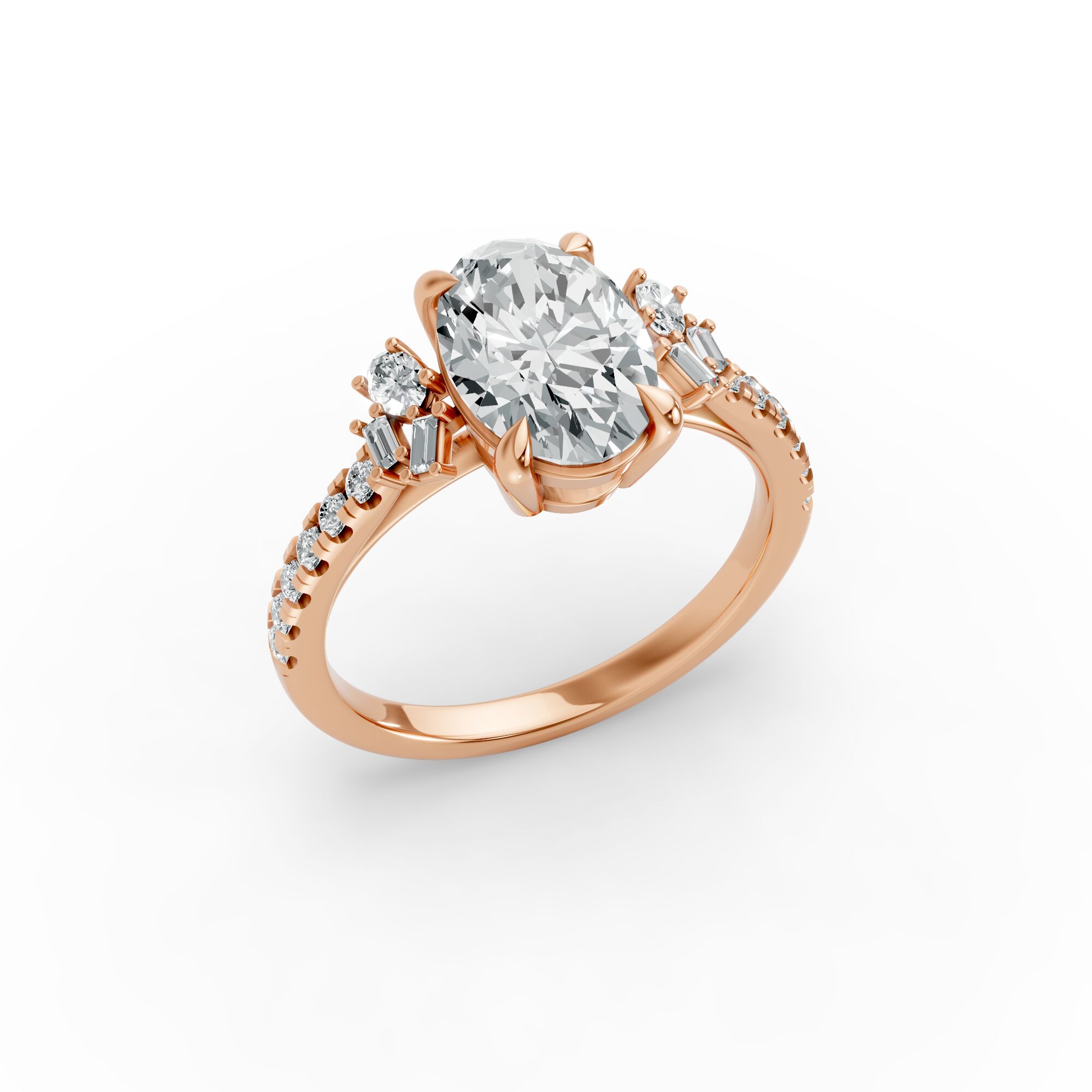 Oval Shape Diamond Fancy Engagement Ring in Gold