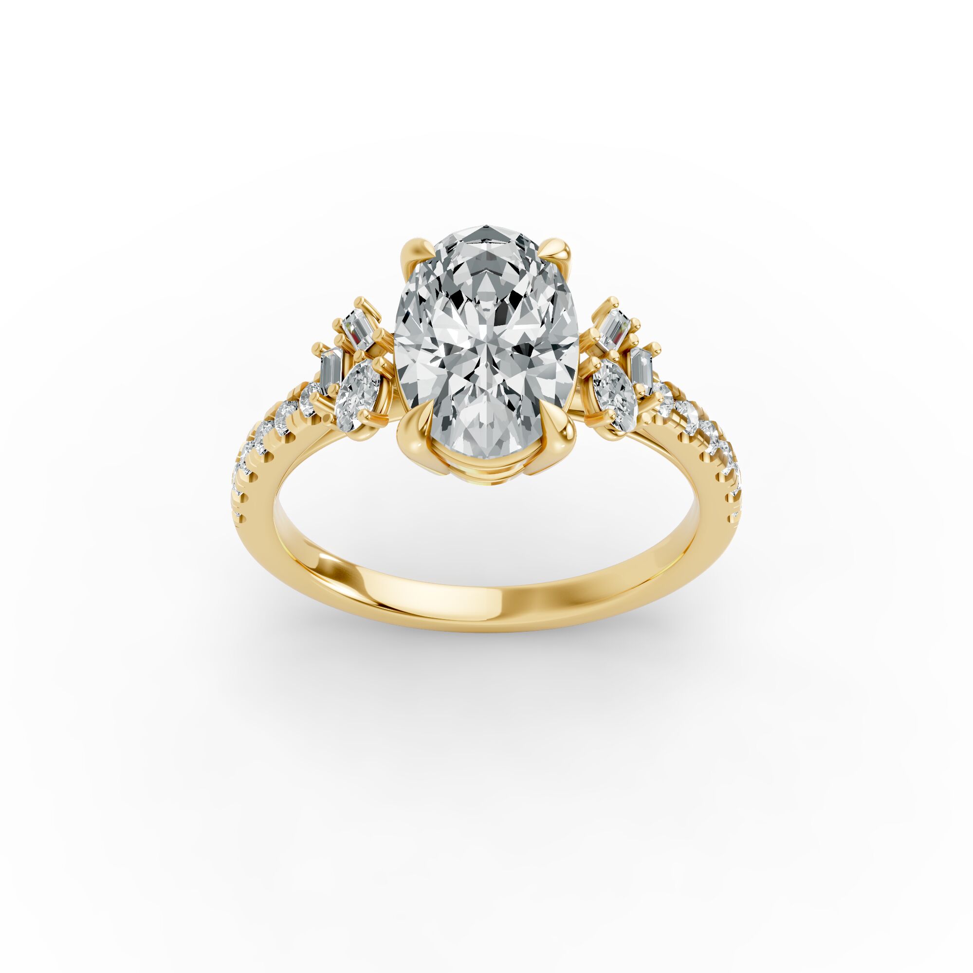 Oval Shape Diamond Fancy Engagement Ring in Gold