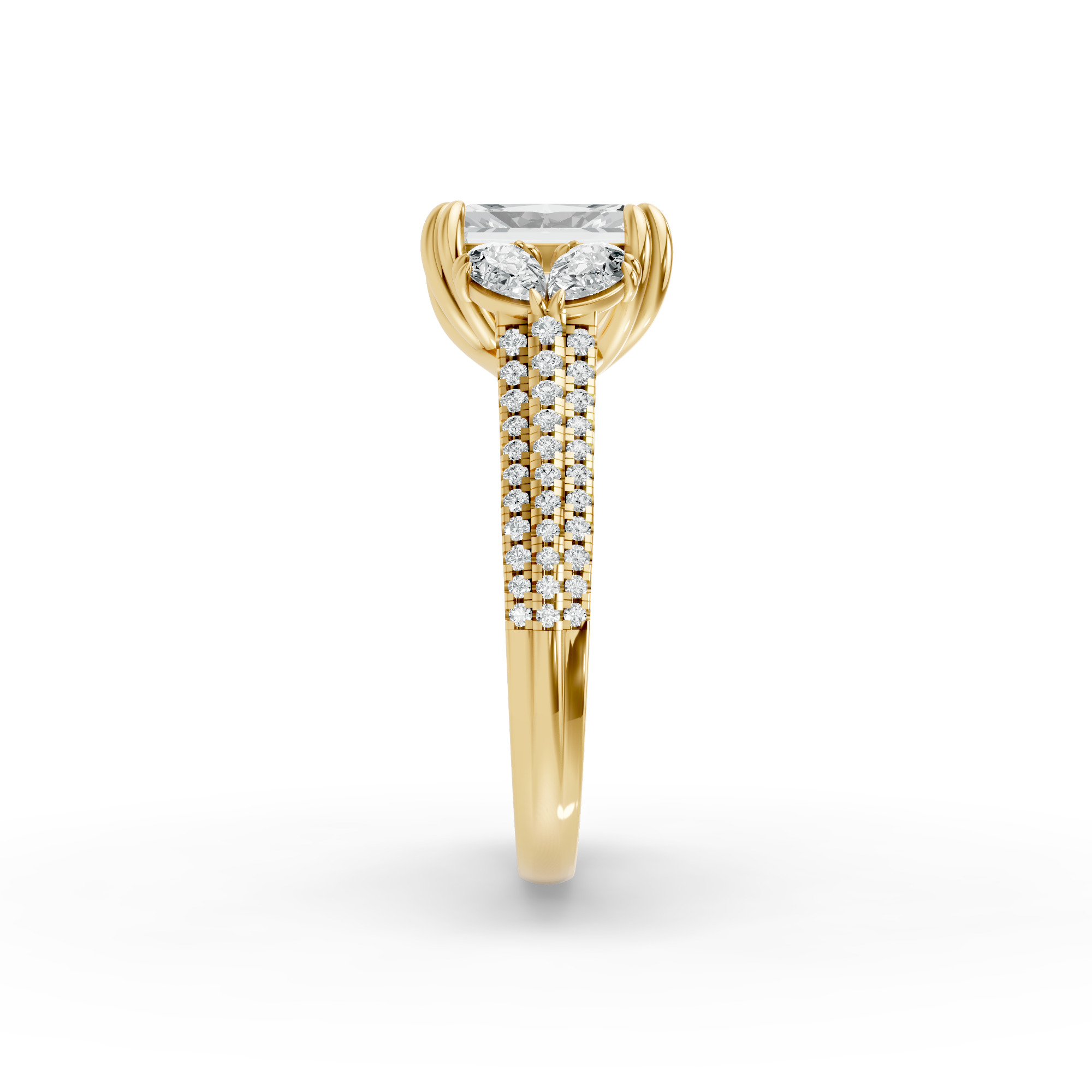 Radiant Shape Diamond Fancy Engagement Ring in Gold