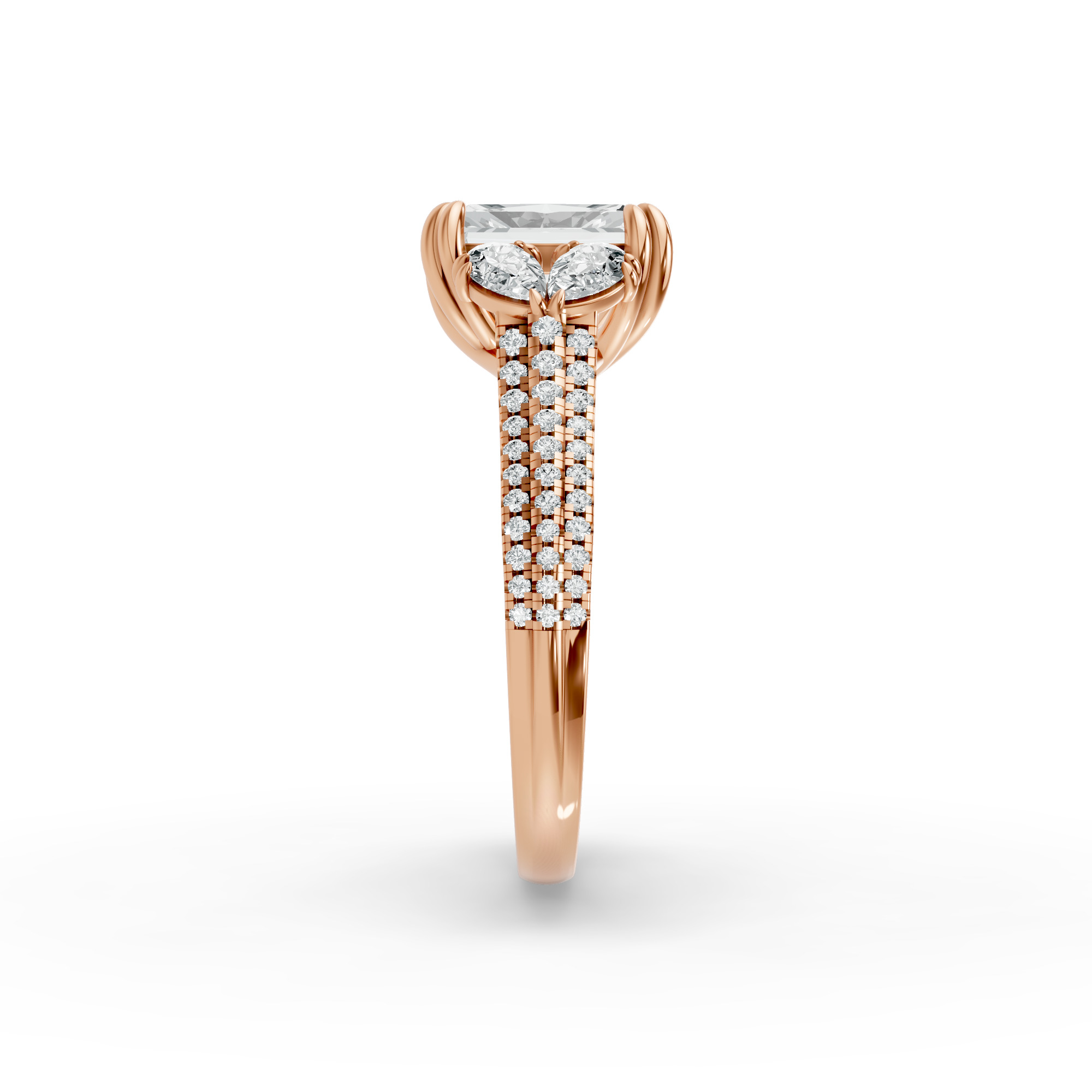 Radiant Shape Diamond Fancy Engagement Ring in Gold