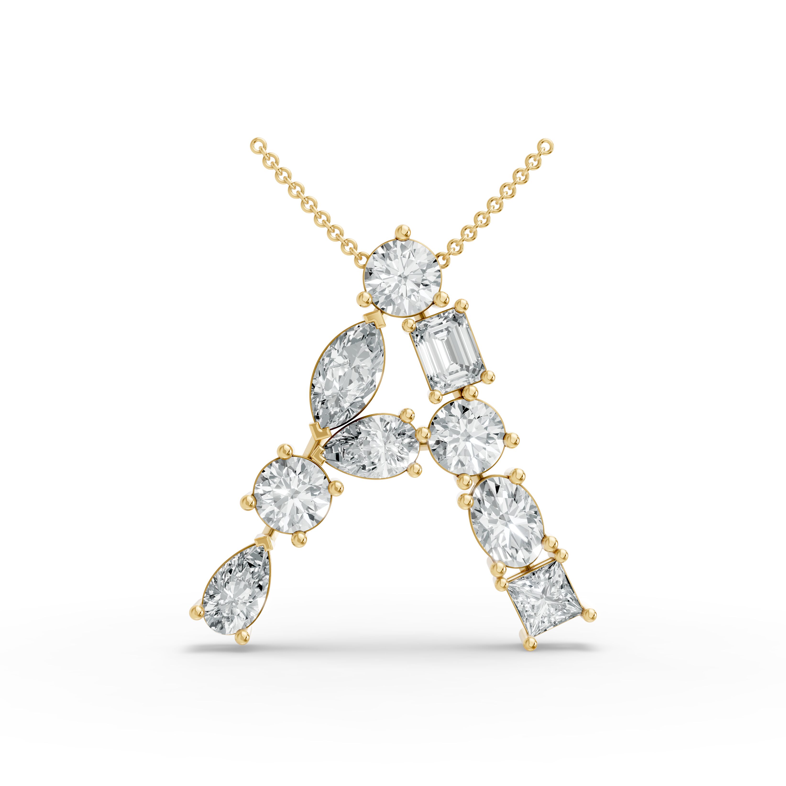 Princess Shape Diamond Alphabet Collection in Gold
