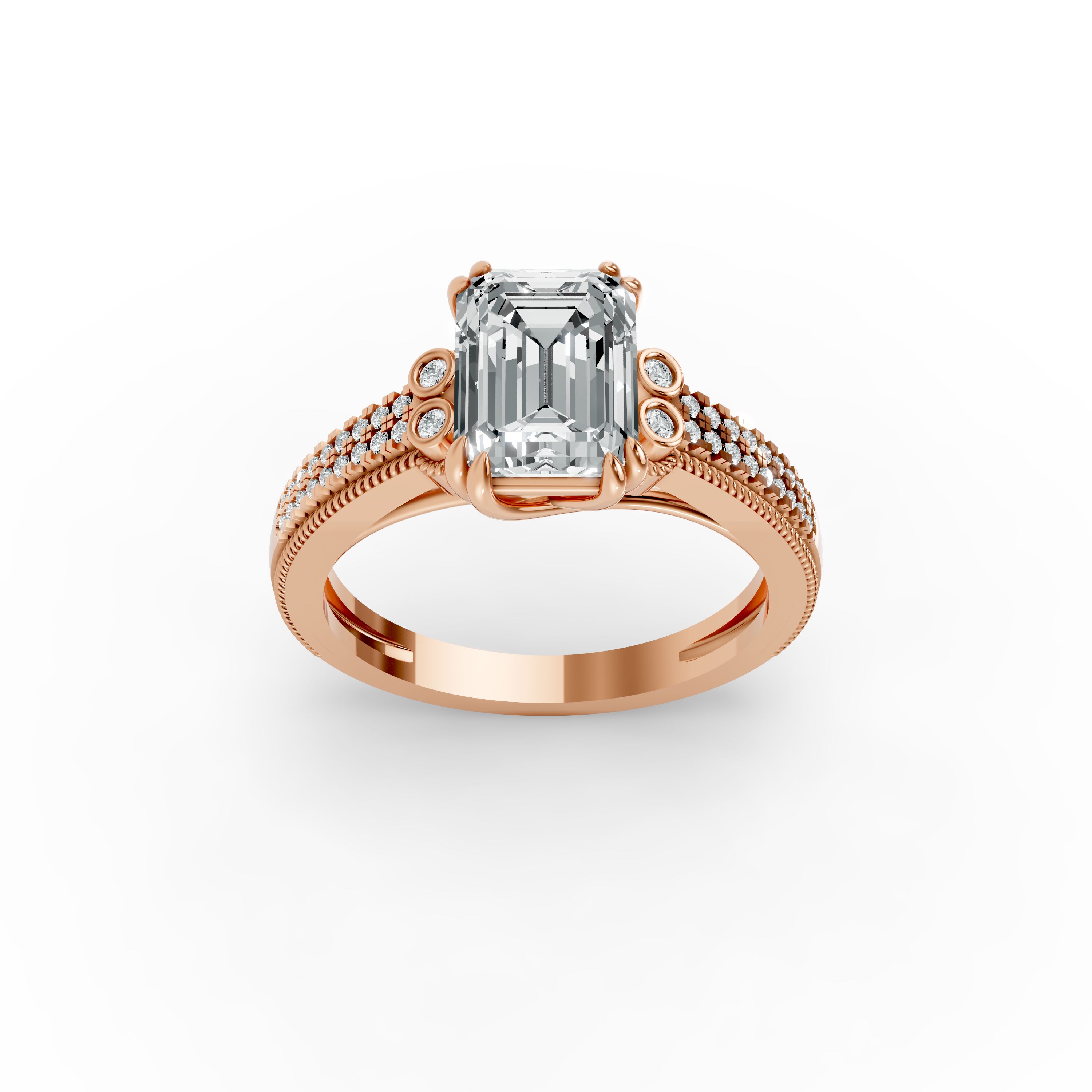 Emerald Shape Diamond Fancy Engagement Ring in Gold