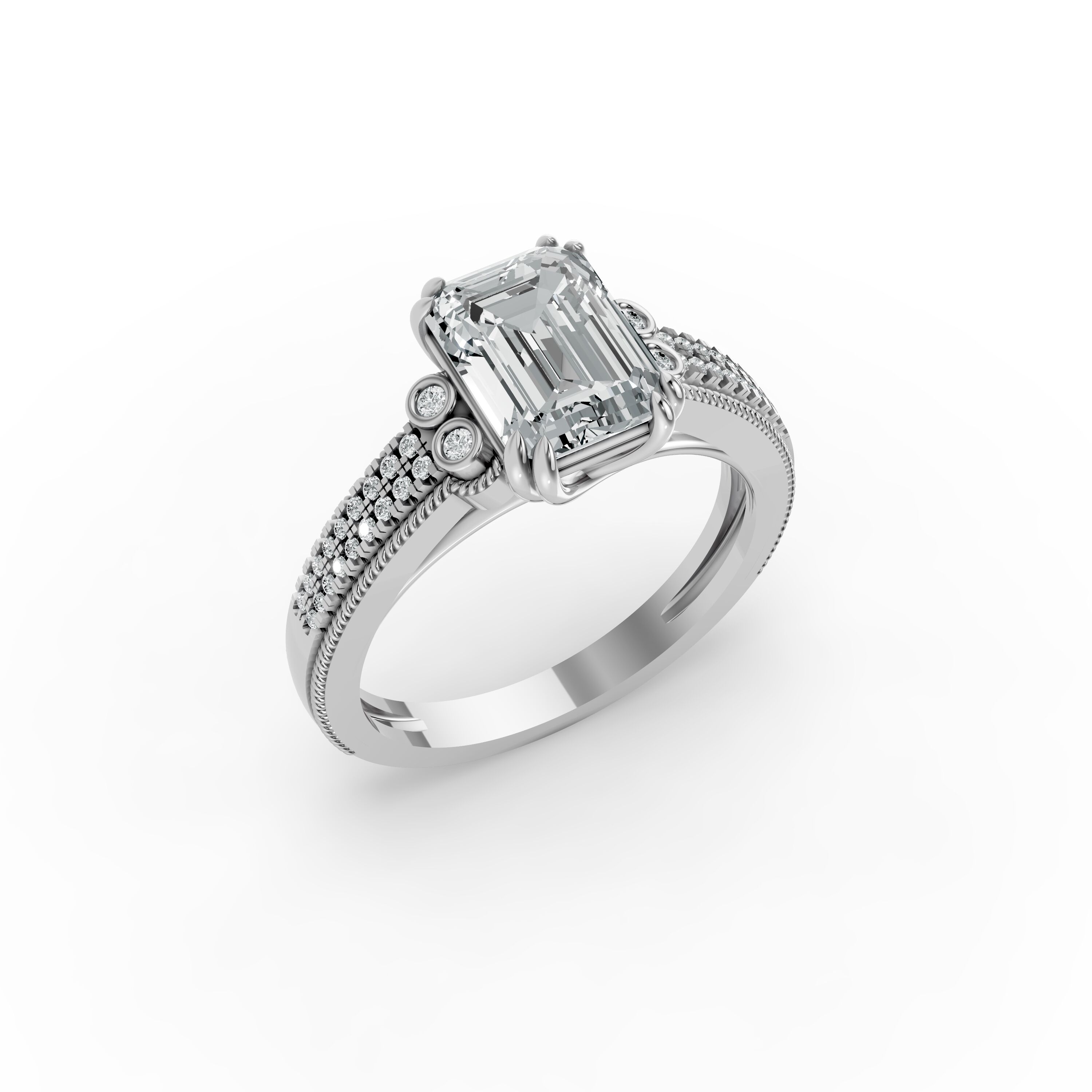 Emerald Shape Diamond Fancy Engagement Ring in Gold