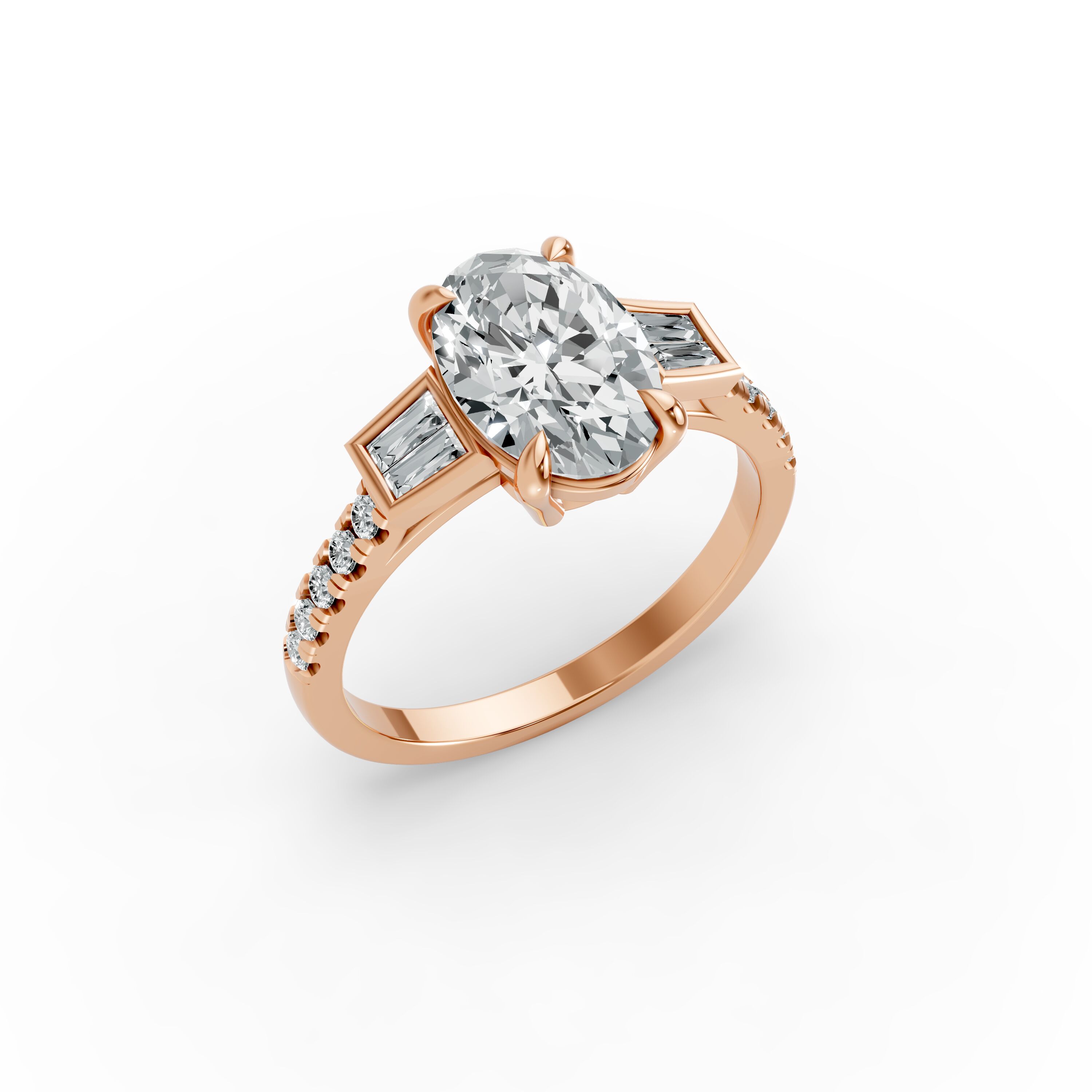 Oval Shape Diamond Fancy Engagement Ring in Gold