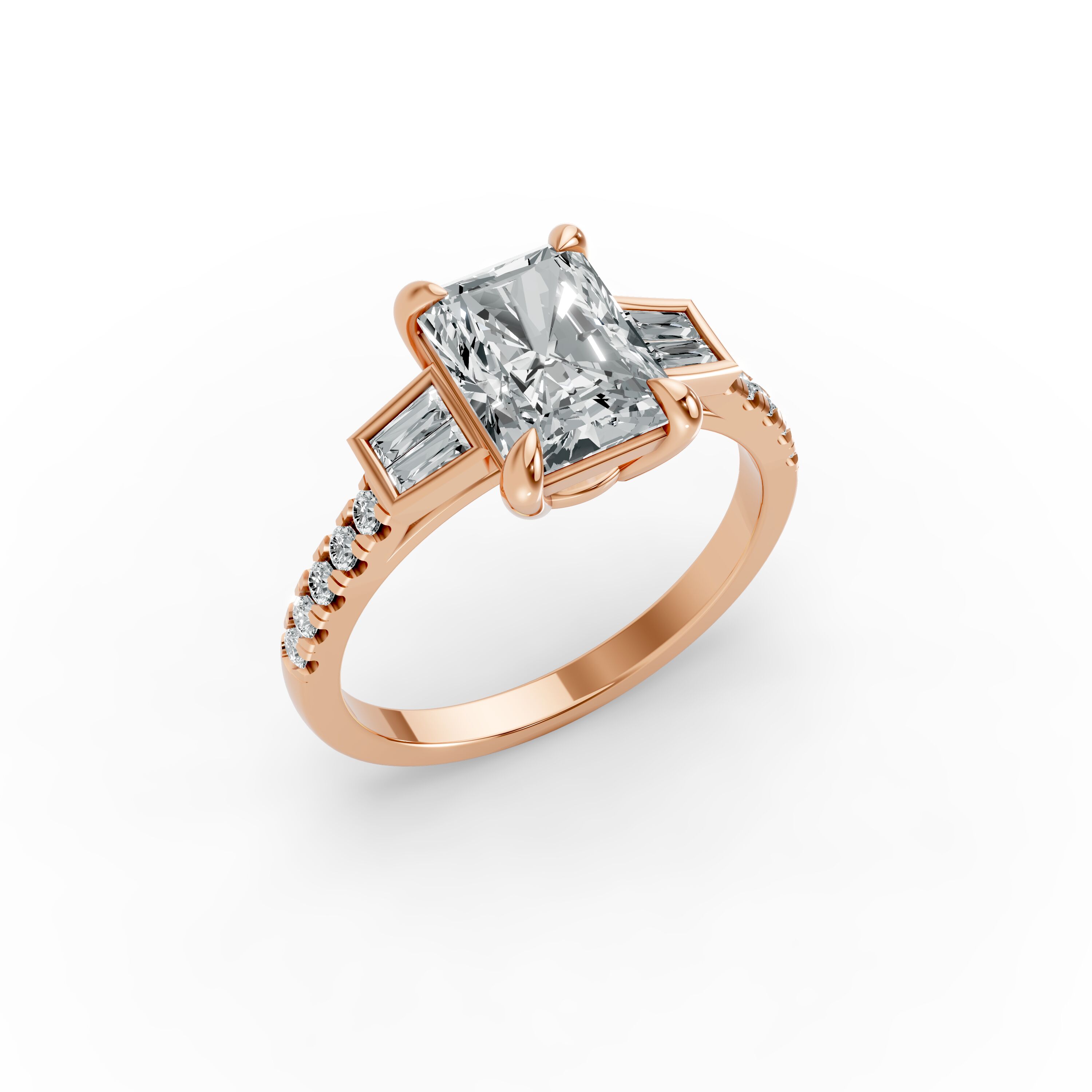 Radiant Shape Diamond Fancy Engagement Ring in Gold