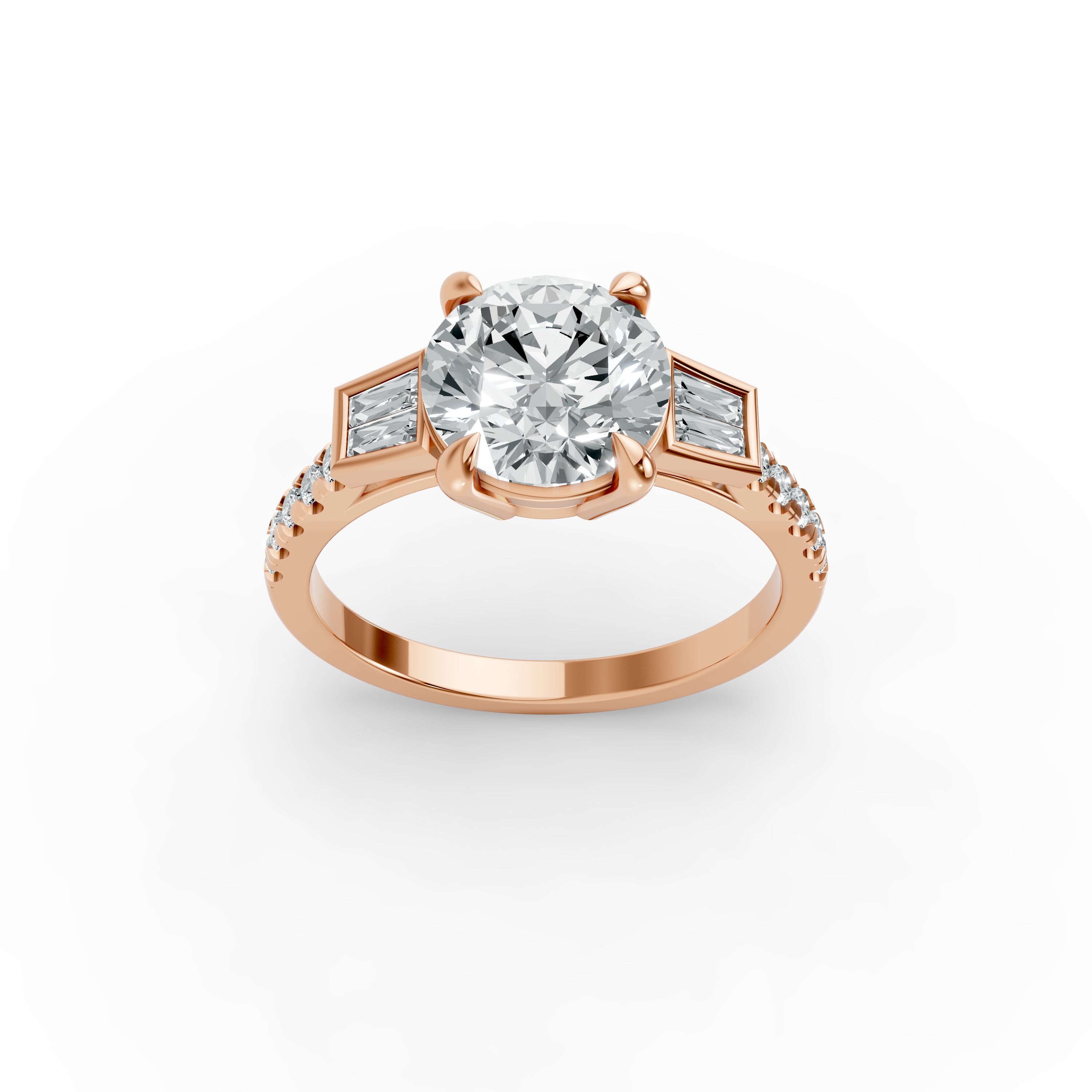 Round Shape Diamond Fancy Engagement Ring in Gold
