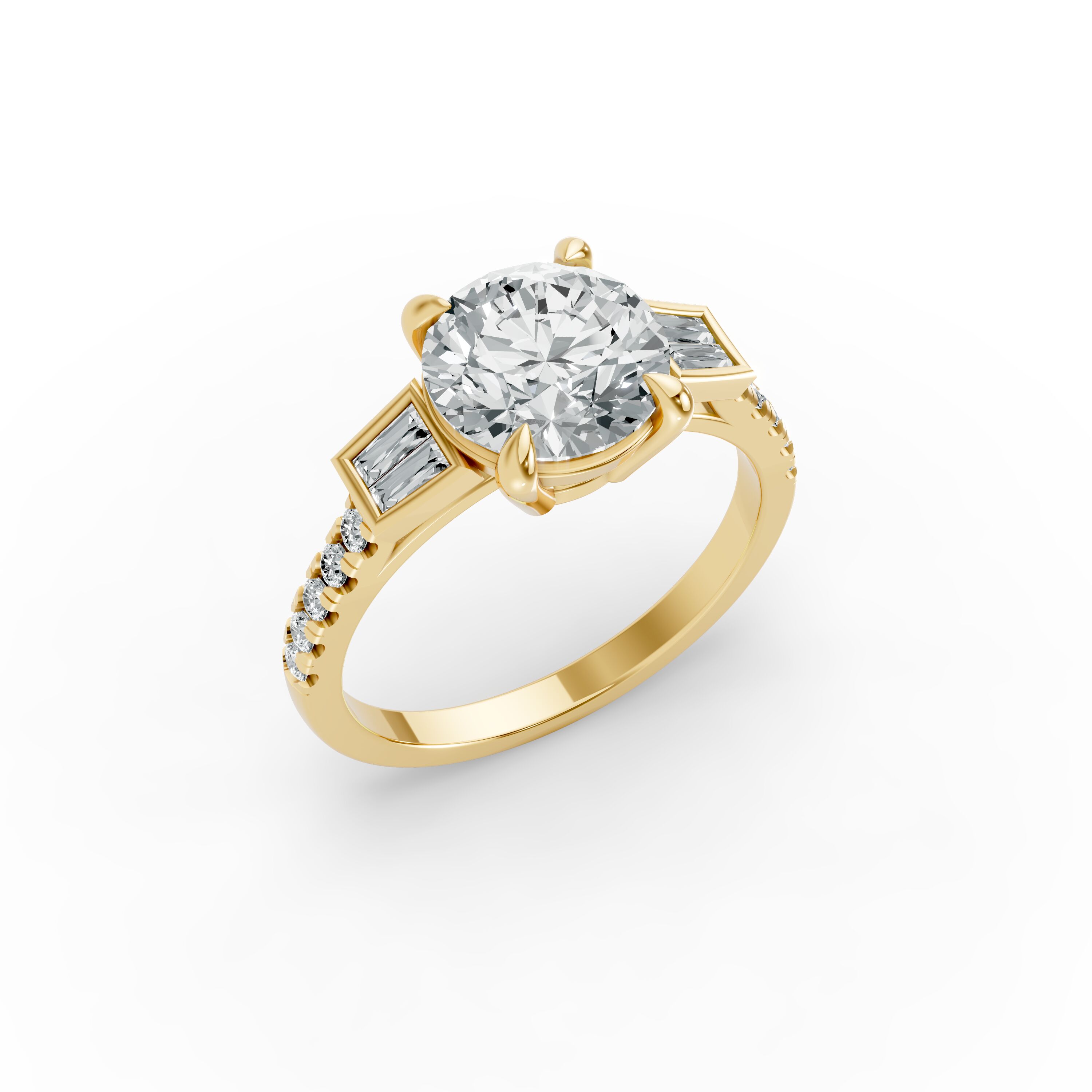 Round Shape Diamond Fancy Engagement Ring in Gold