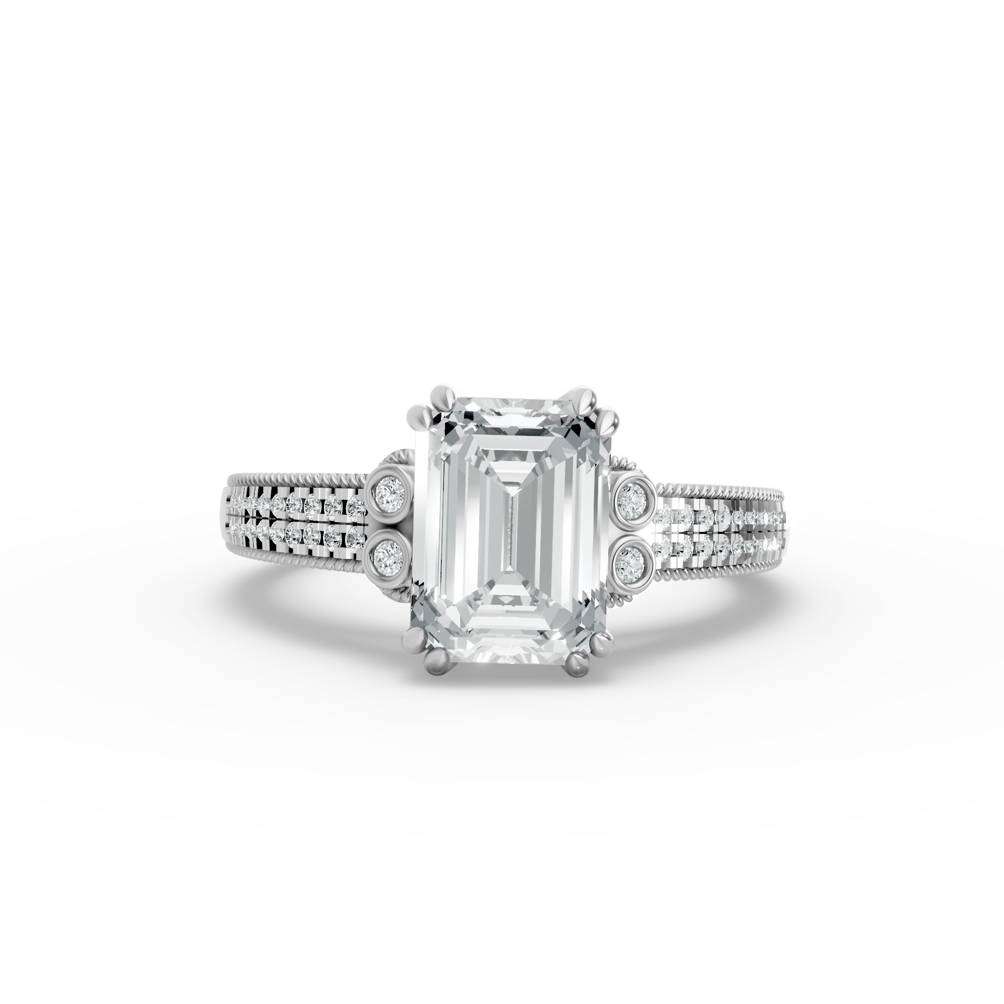 Emerald Shape Diamond Fancy Engagement Ring in Gold