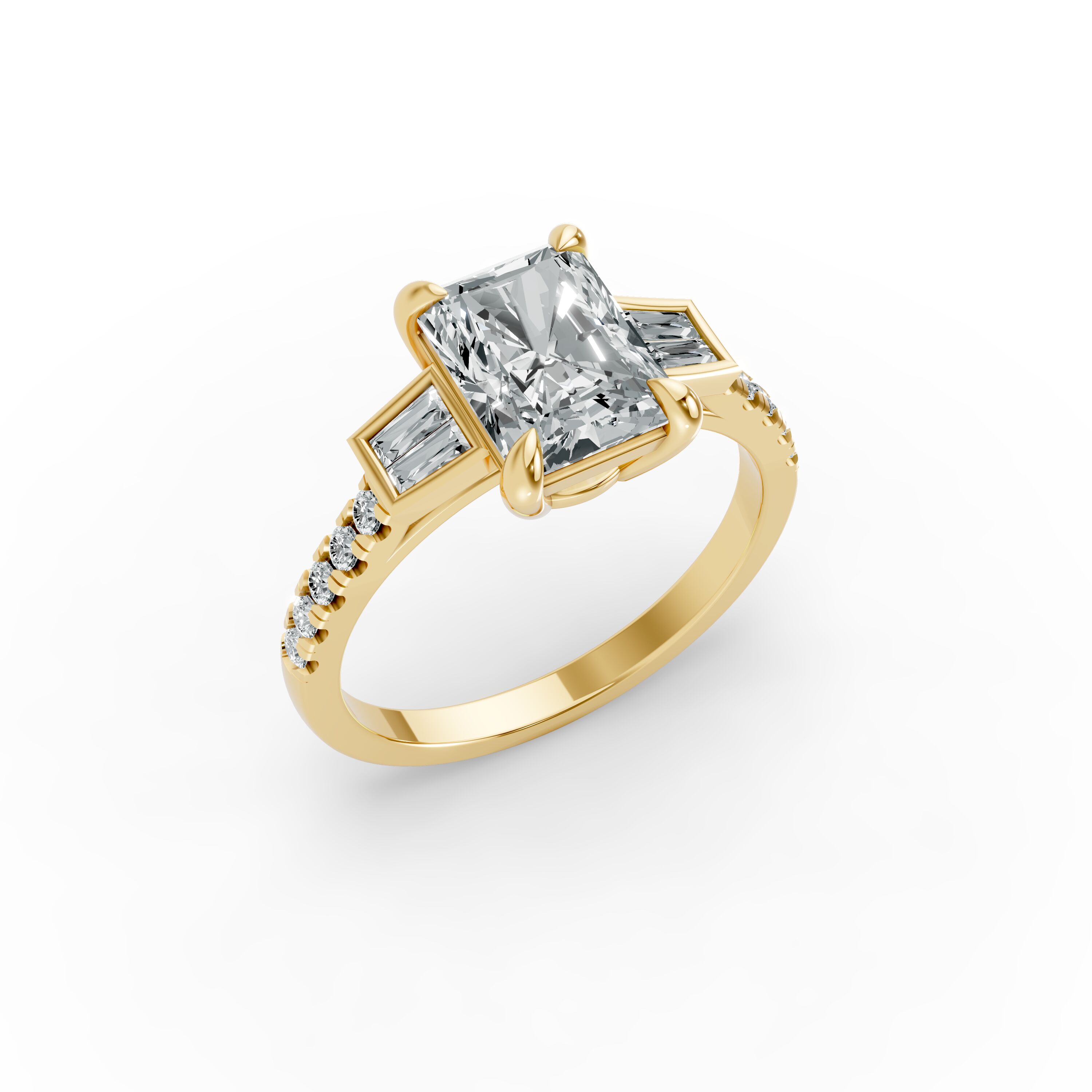 Radiant Shape Diamond Fancy Engagement Ring in Gold