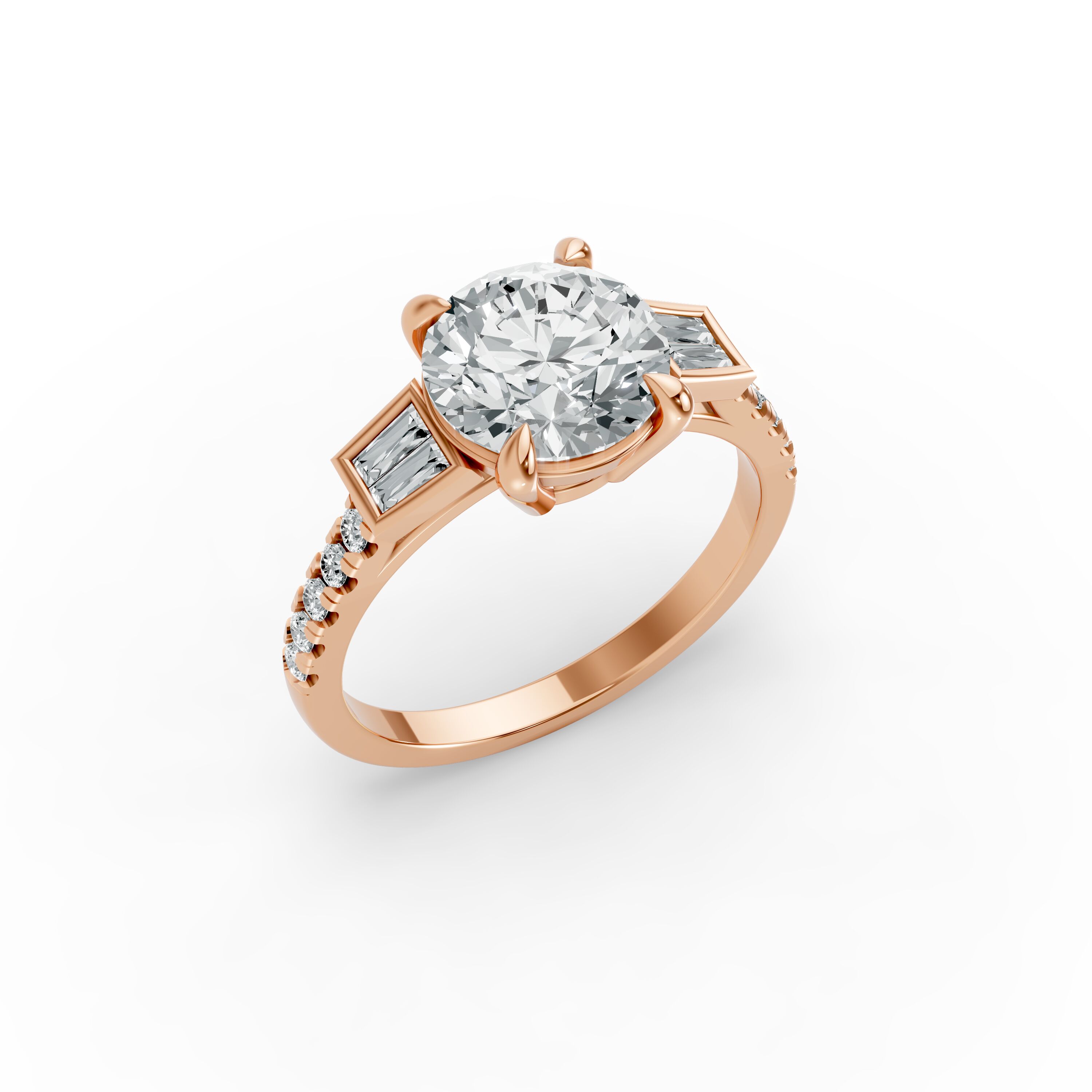 Round Shape Diamond Fancy Engagement Ring in Gold