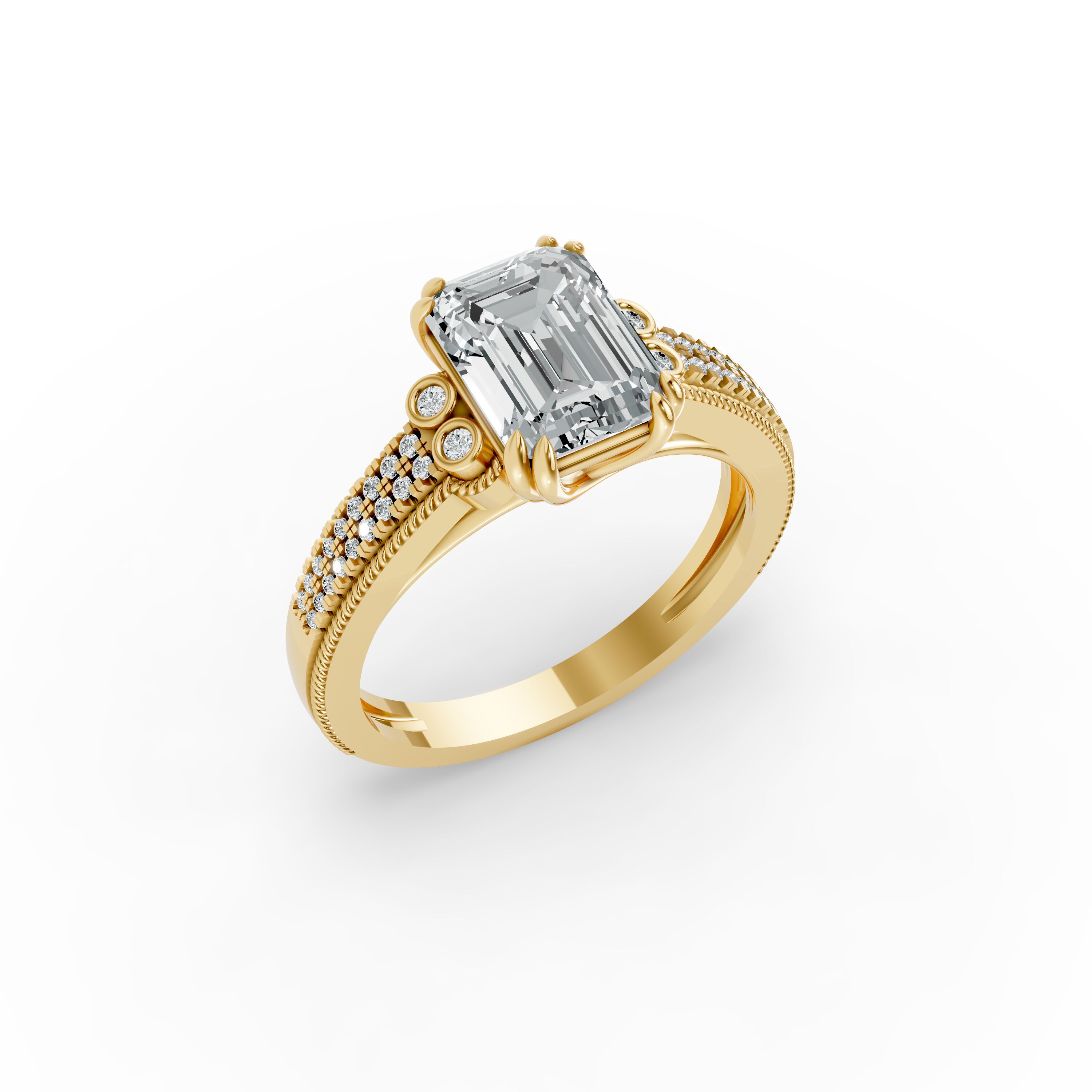 Emerald Shape Diamond Fancy Engagement Ring in Gold