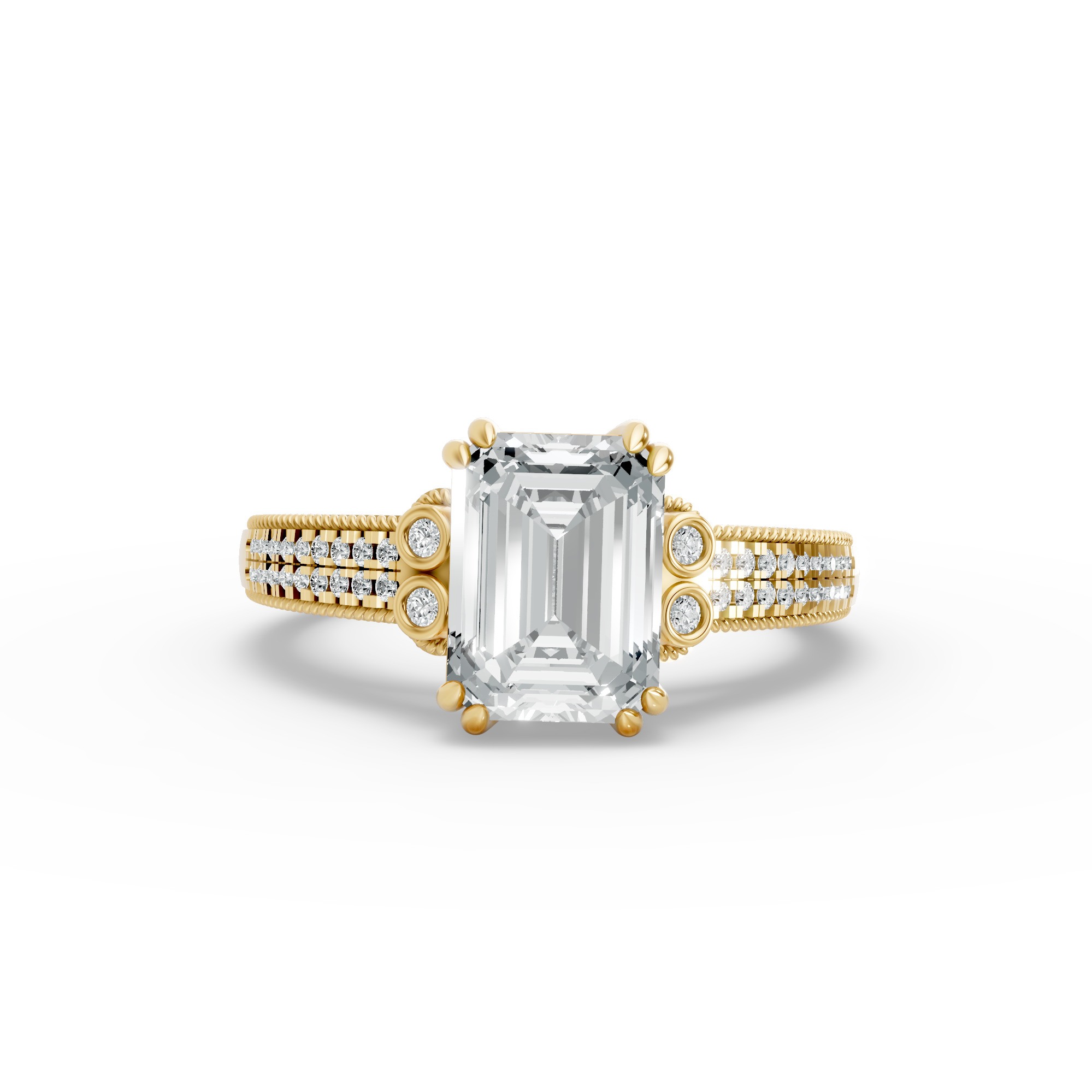Emerald Shape Diamond Fancy Engagement Ring in Gold