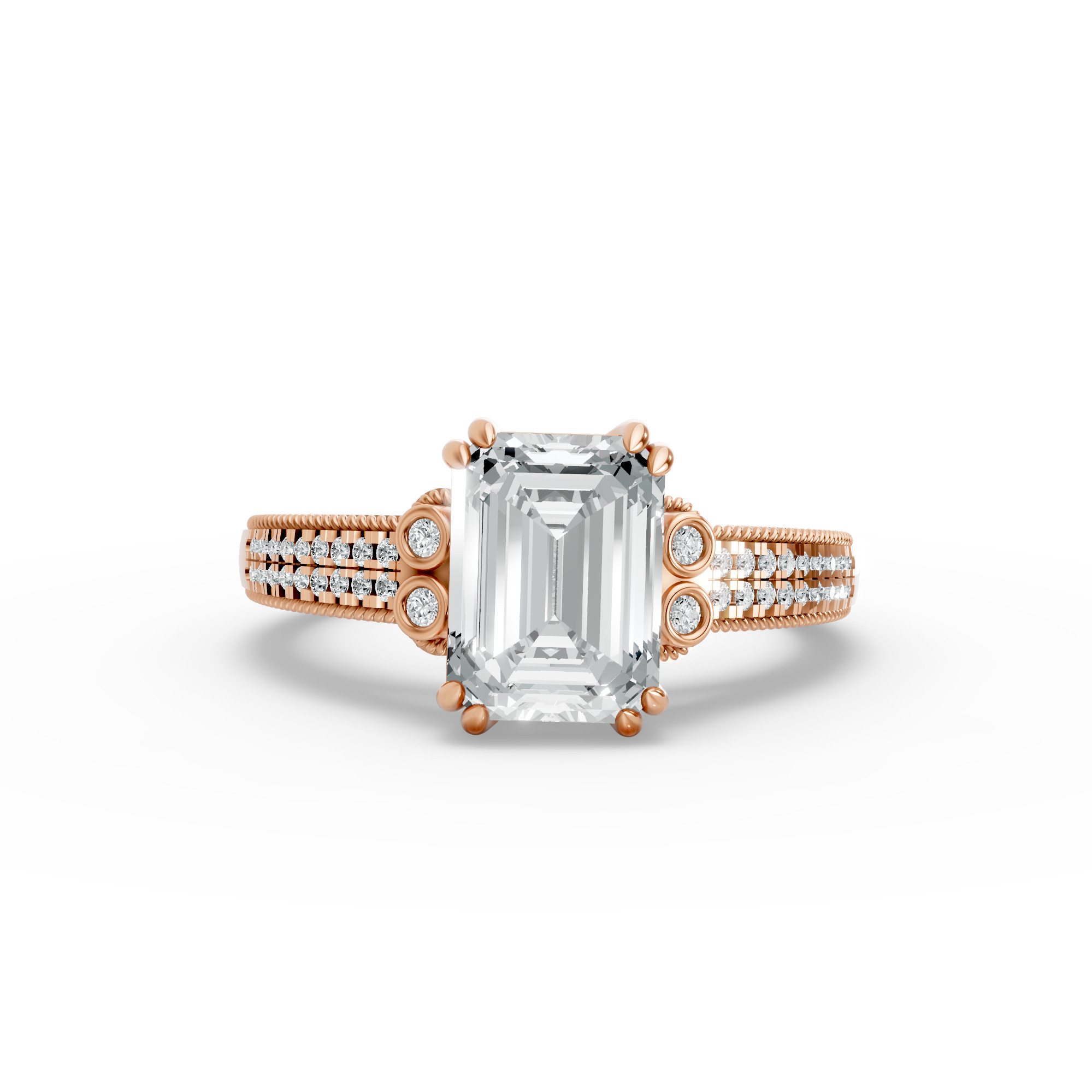 Emerald Shape Diamond Fancy Engagement Ring in Gold