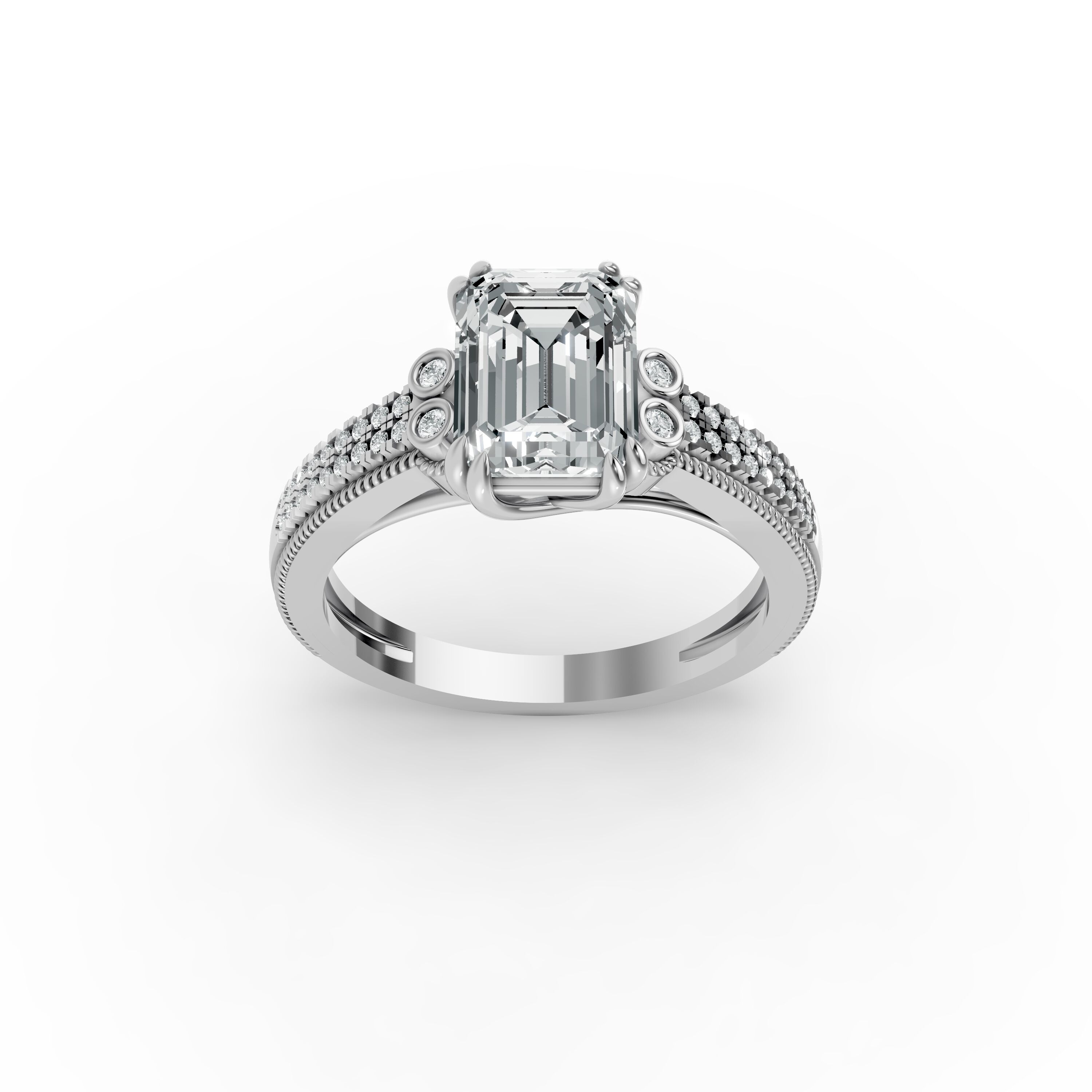 Emerald Shape Diamond Fancy Engagement Ring in Gold