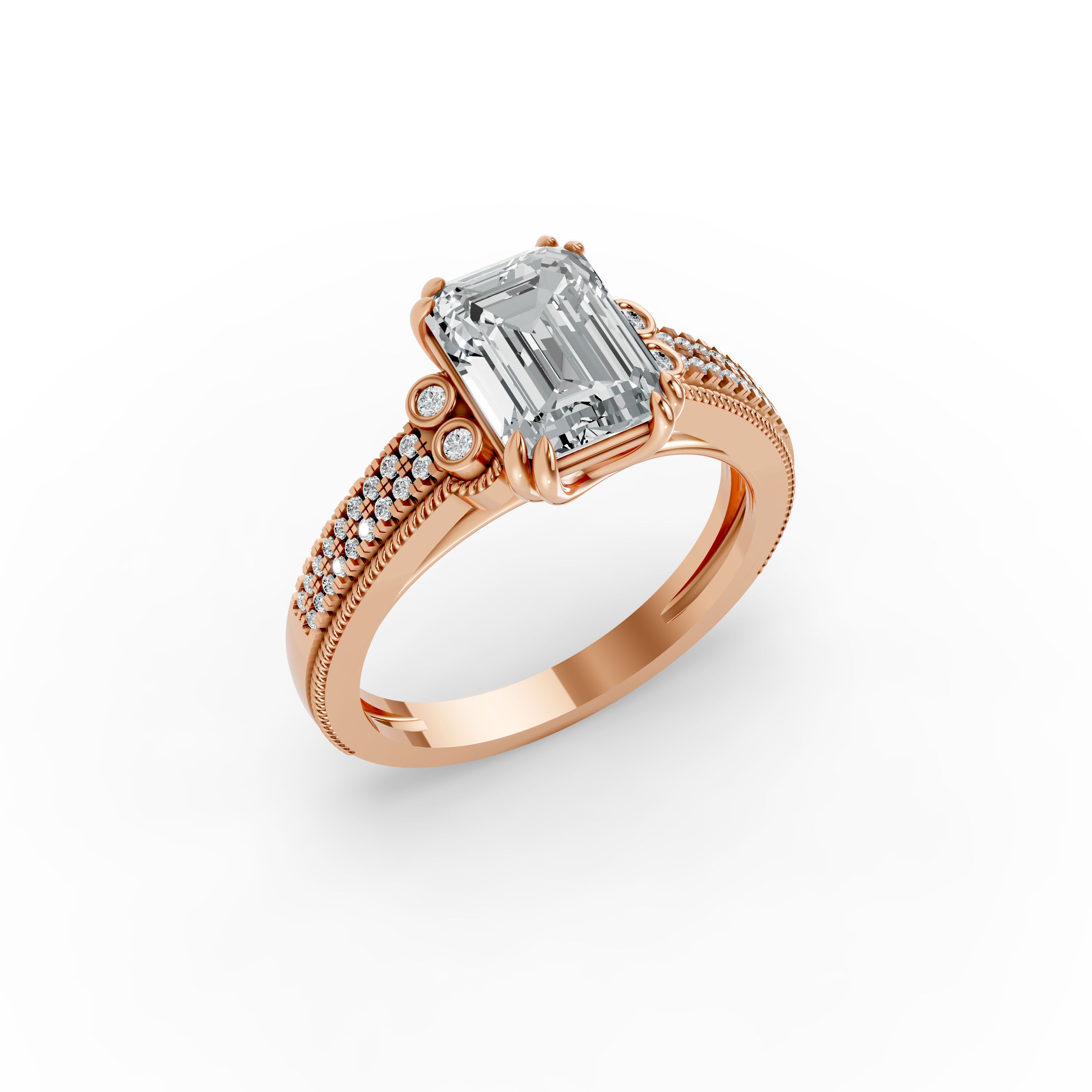 Emerald Shape Diamond Fancy Engagement Ring in Gold