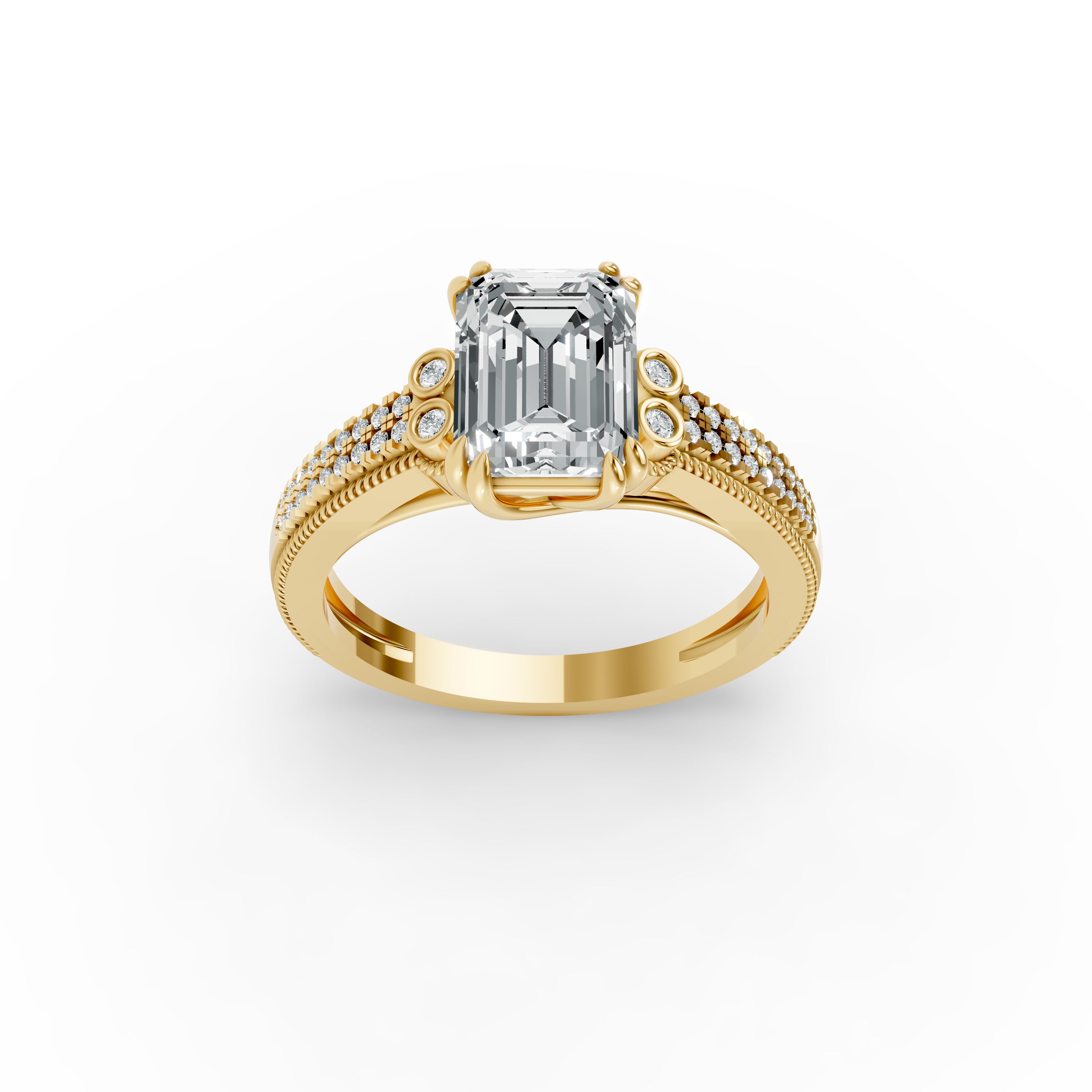 Emerald Shape Diamond Fancy Engagement Ring in Gold
