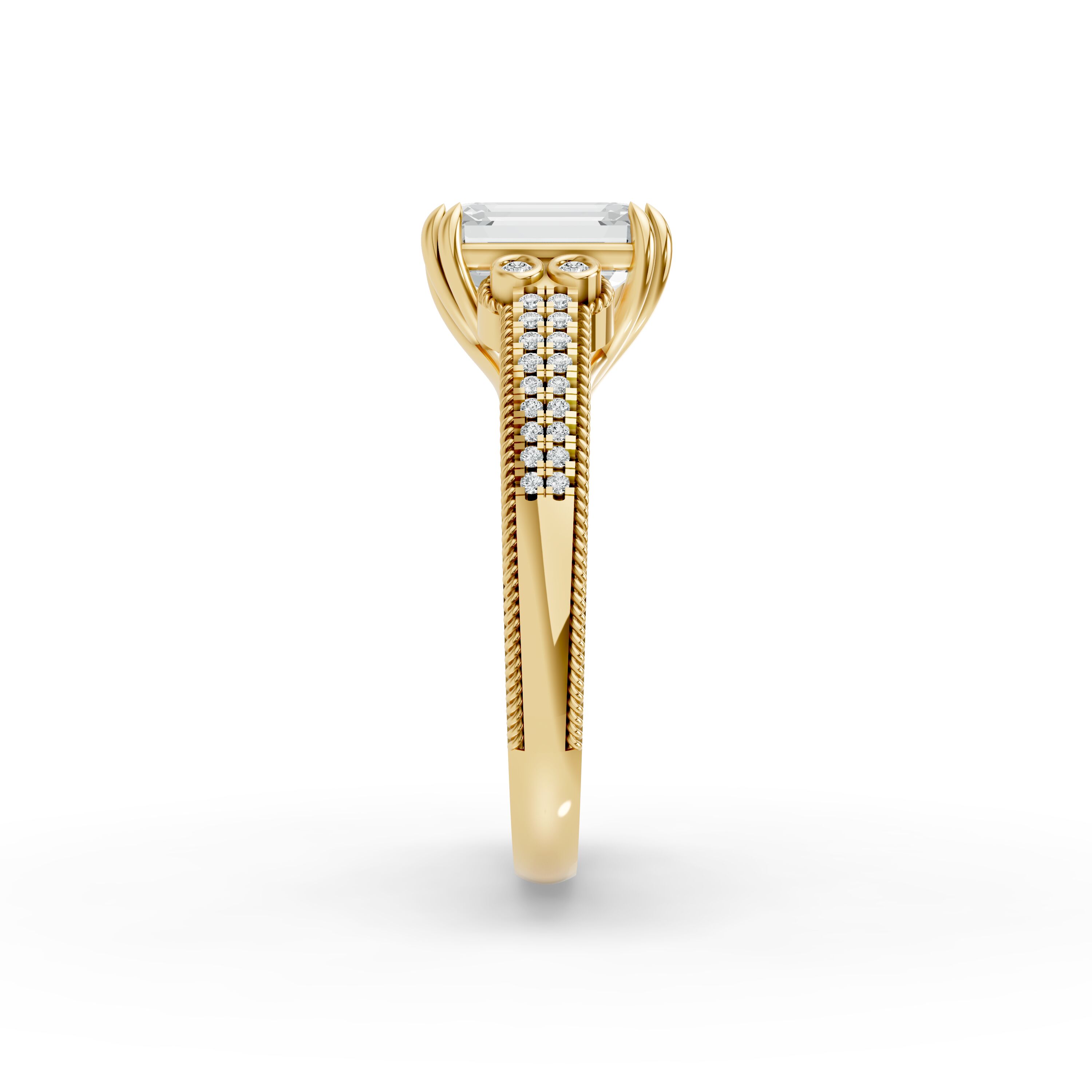 Emerald Shape Diamond Fancy Engagement Ring in Gold
