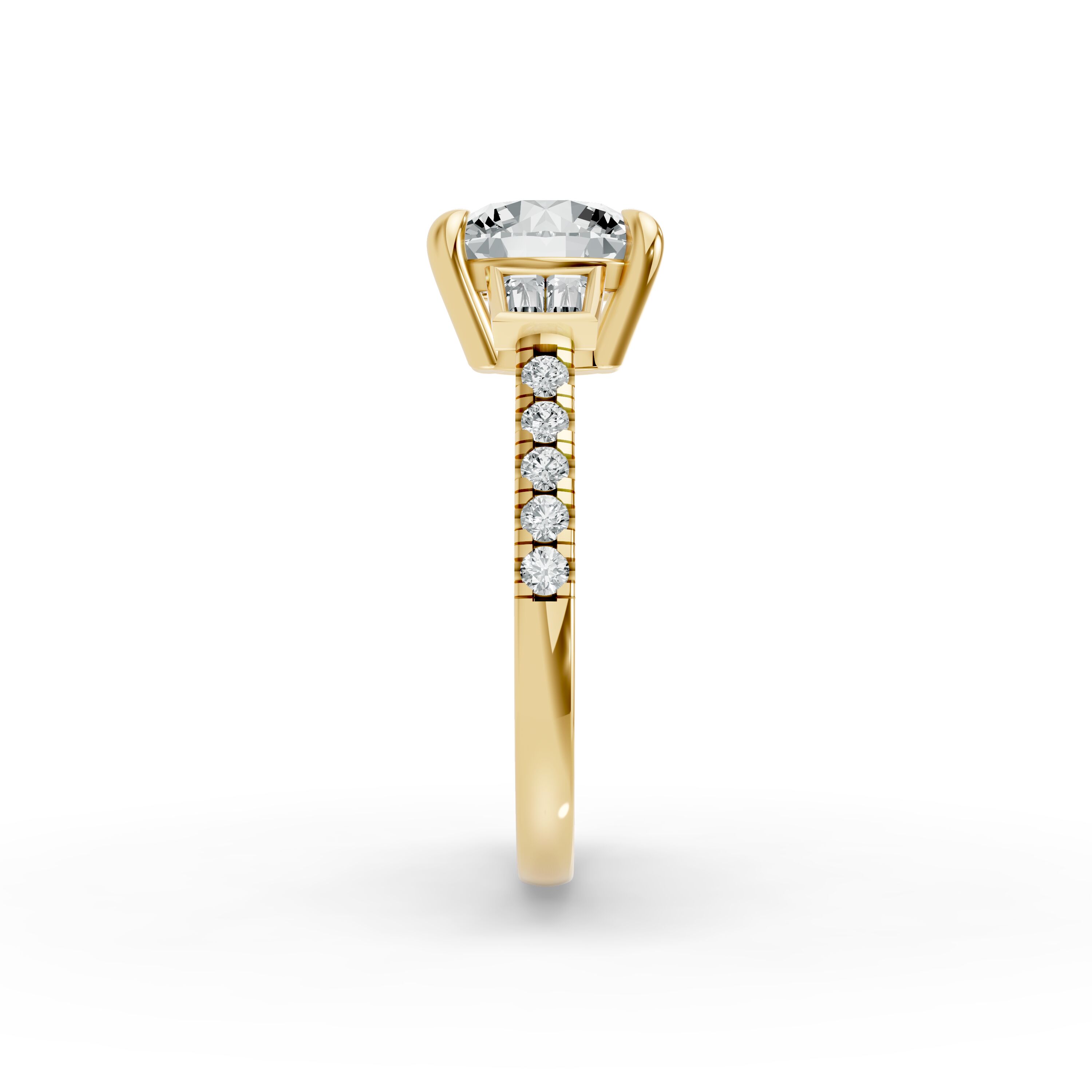 Round Shape Diamond Fancy Engagement Ring in Gold