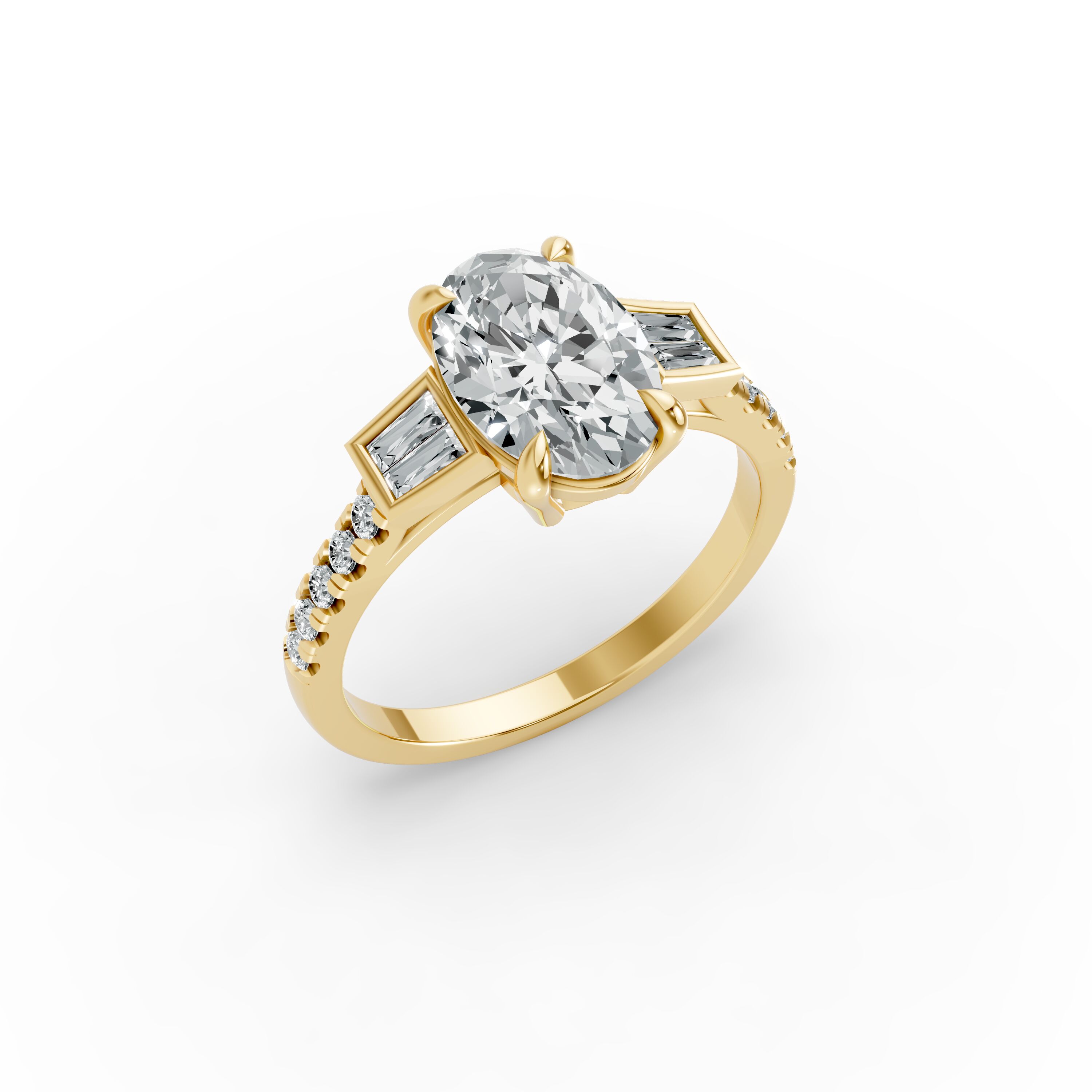 Oval Shape Diamond Fancy Engagement Ring in Gold