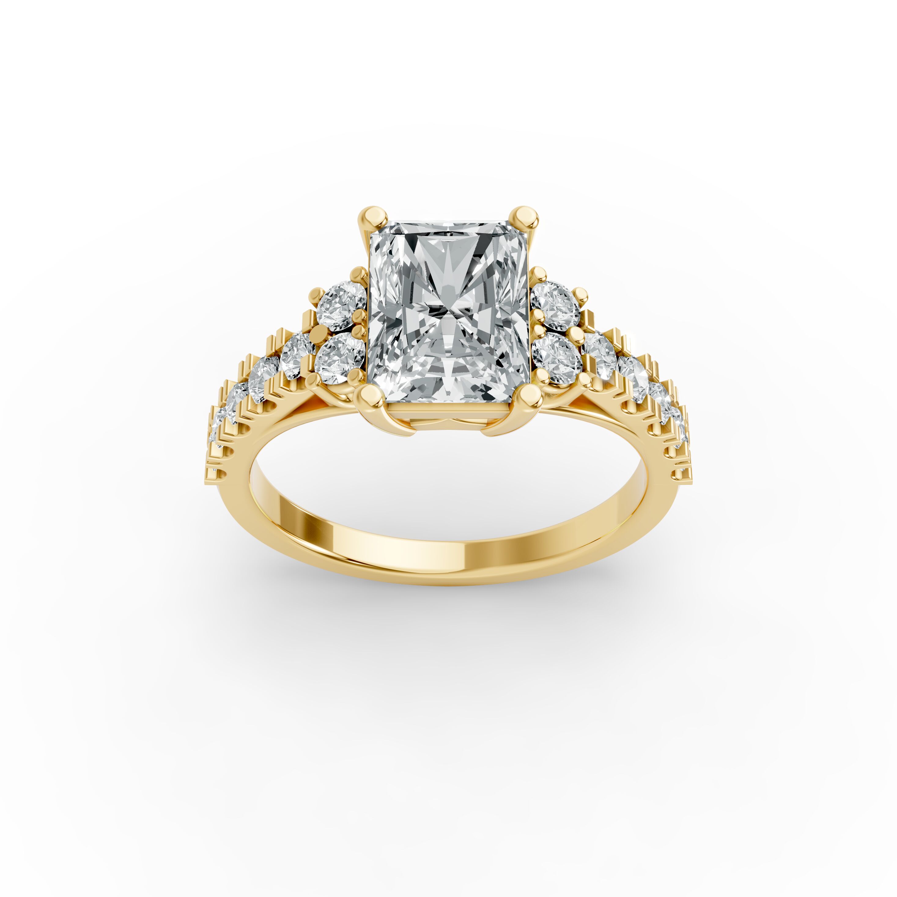 Radiant Shape Diamond Fancy Engagement Ring in Gold
