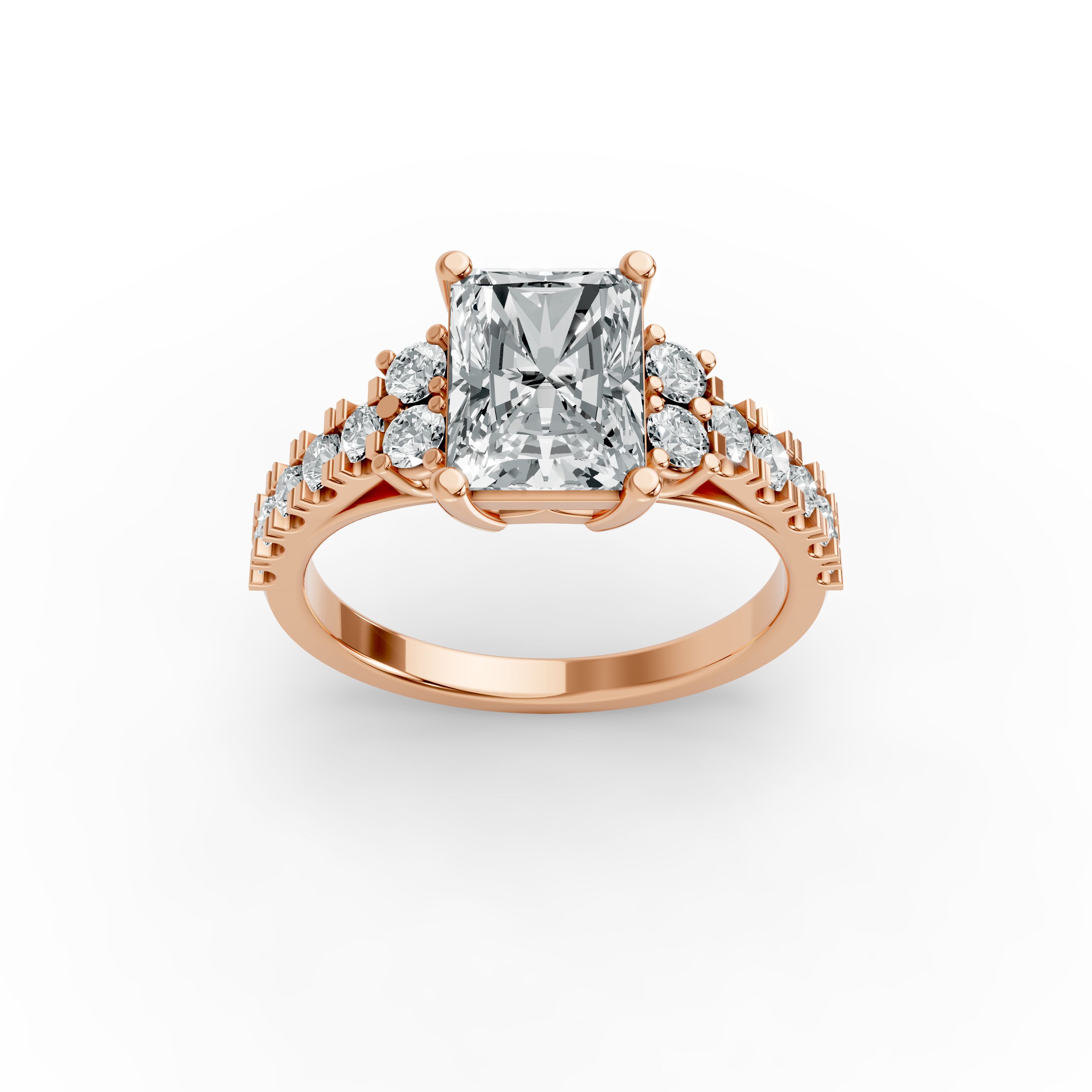 Radiant Shape Diamond Fancy Engagement Ring in Gold
