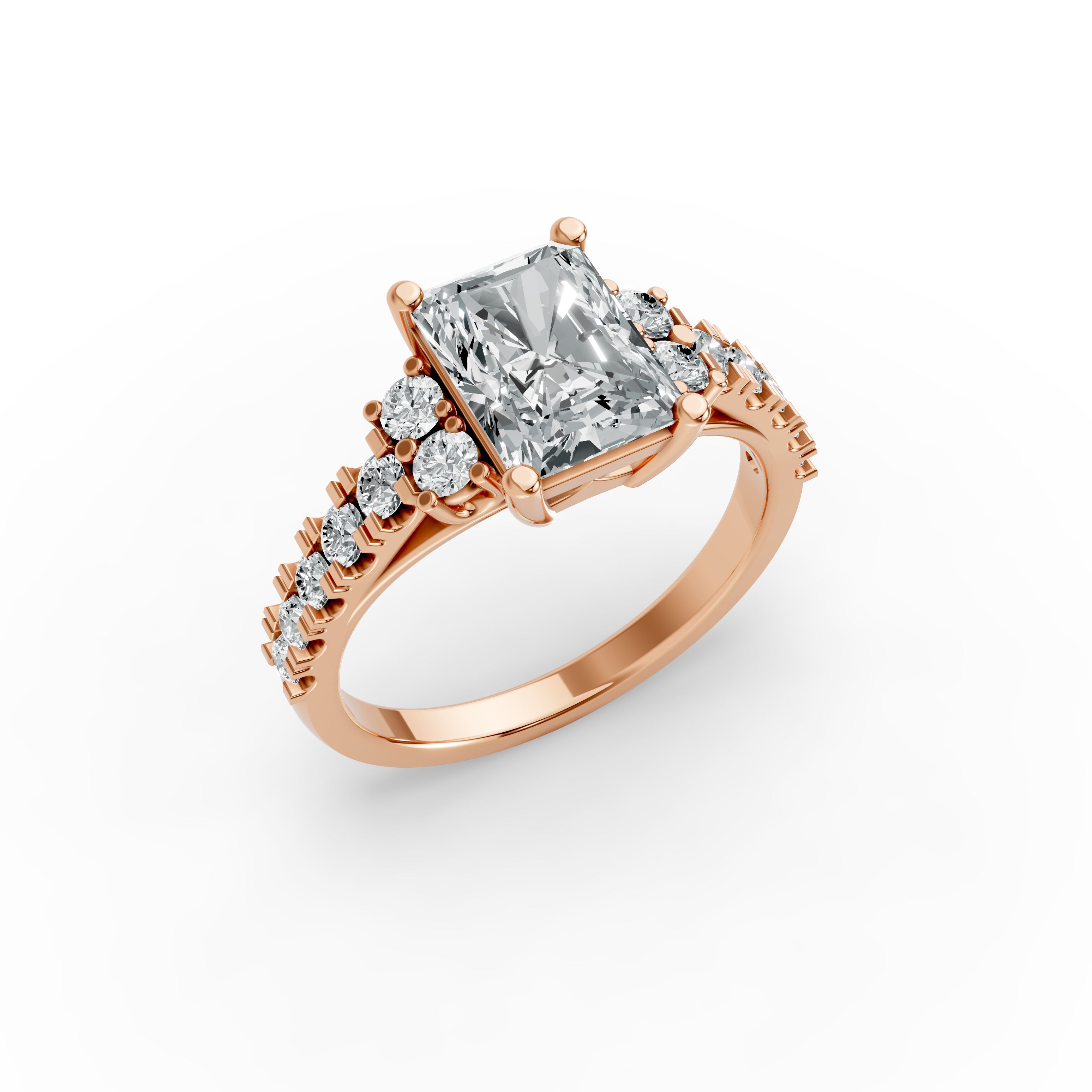 Radiant Shape Diamond Fancy Engagement Ring in Gold