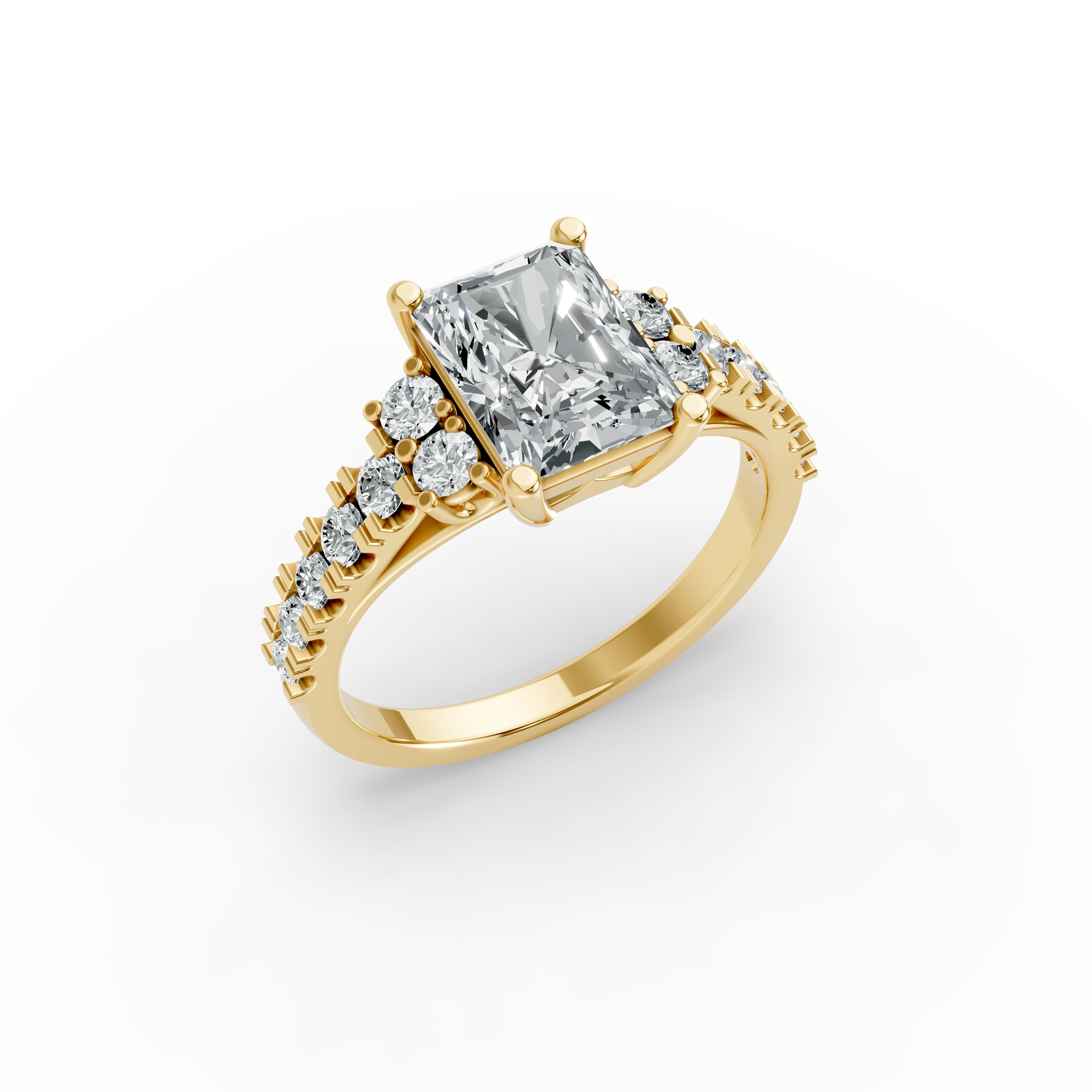 Radiant Shape Diamond Fancy Engagement Ring in Gold
