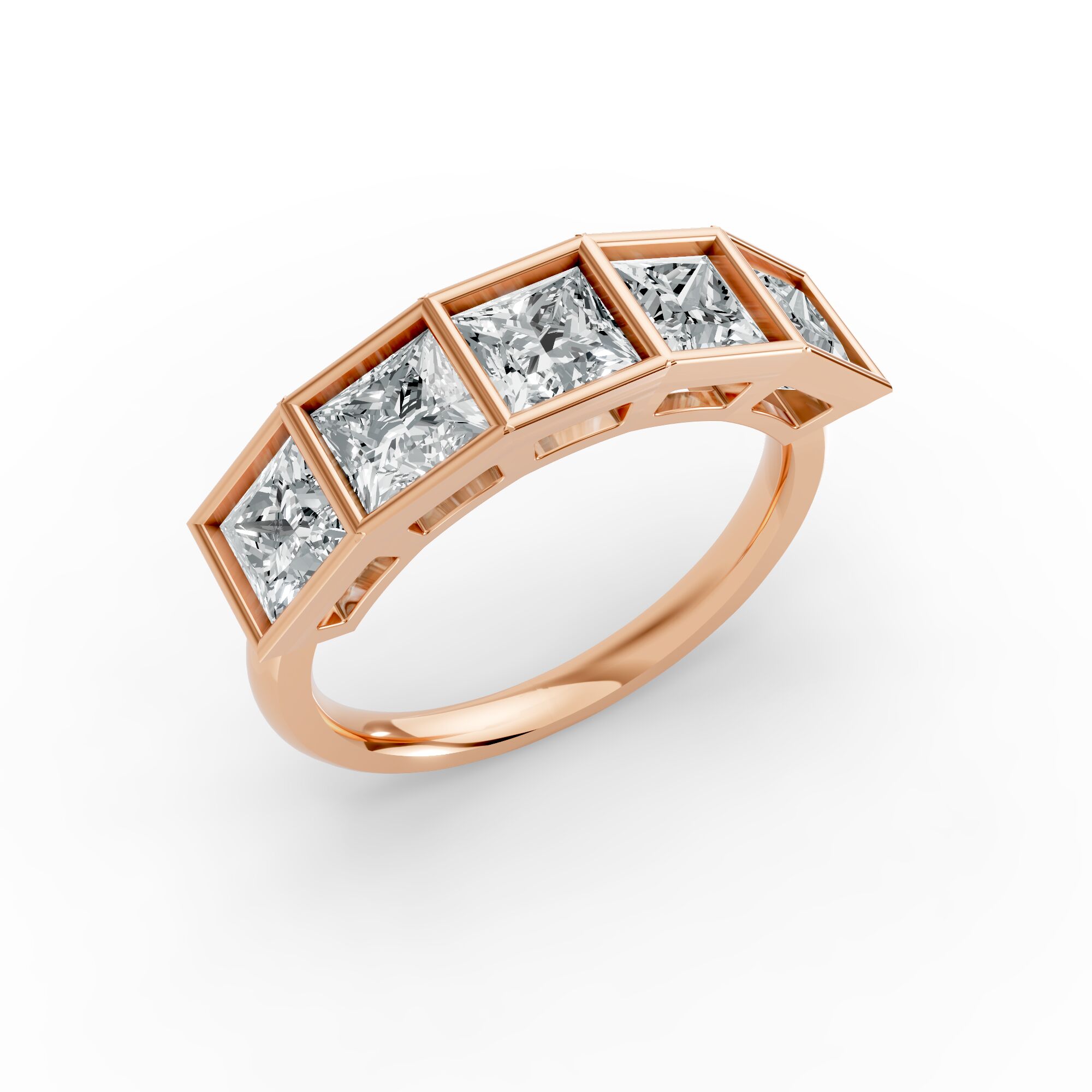 Princess Shape Diamond Anniversary Band in Gold