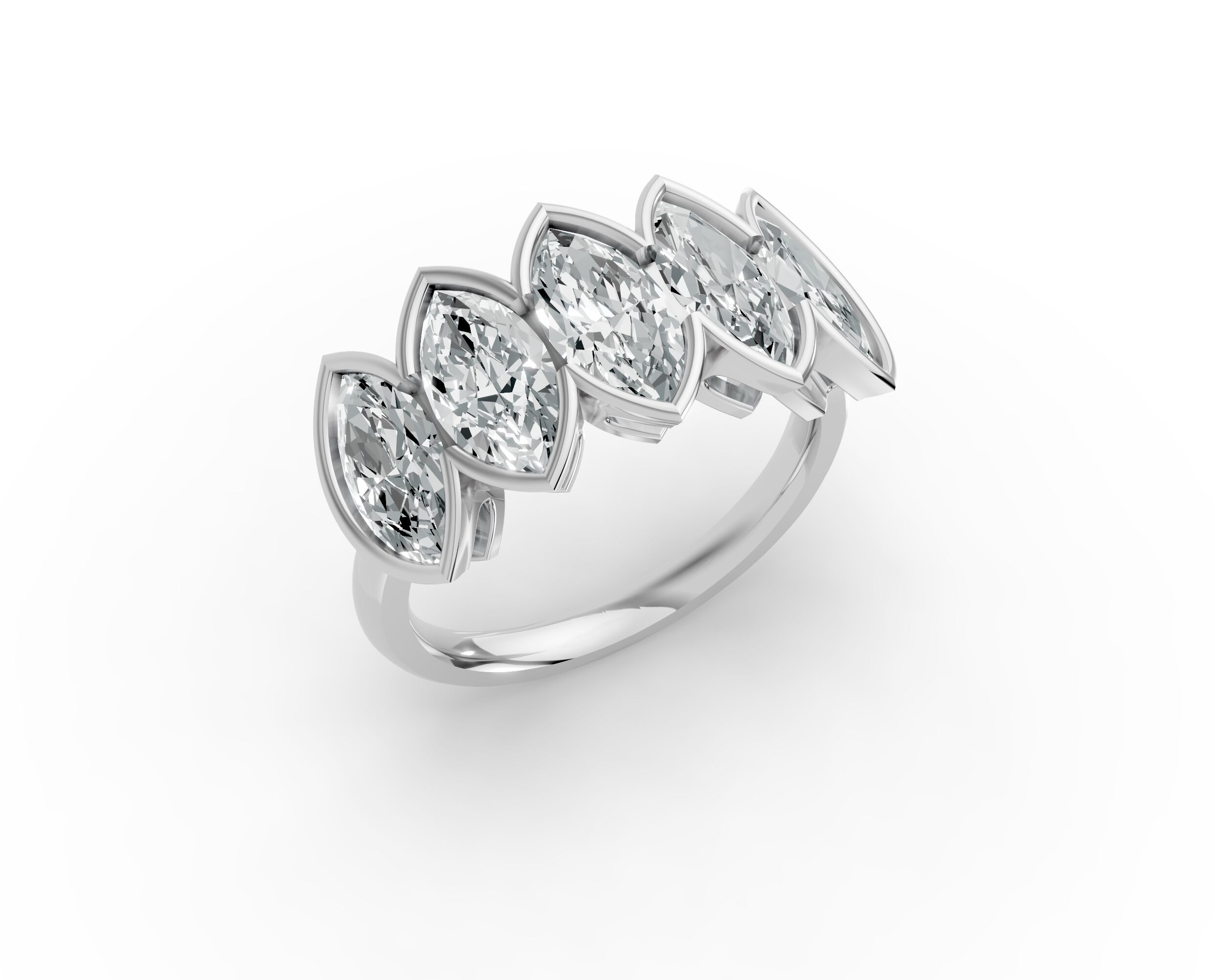 Marquise Shape Diamond Anniversary Band in Gold