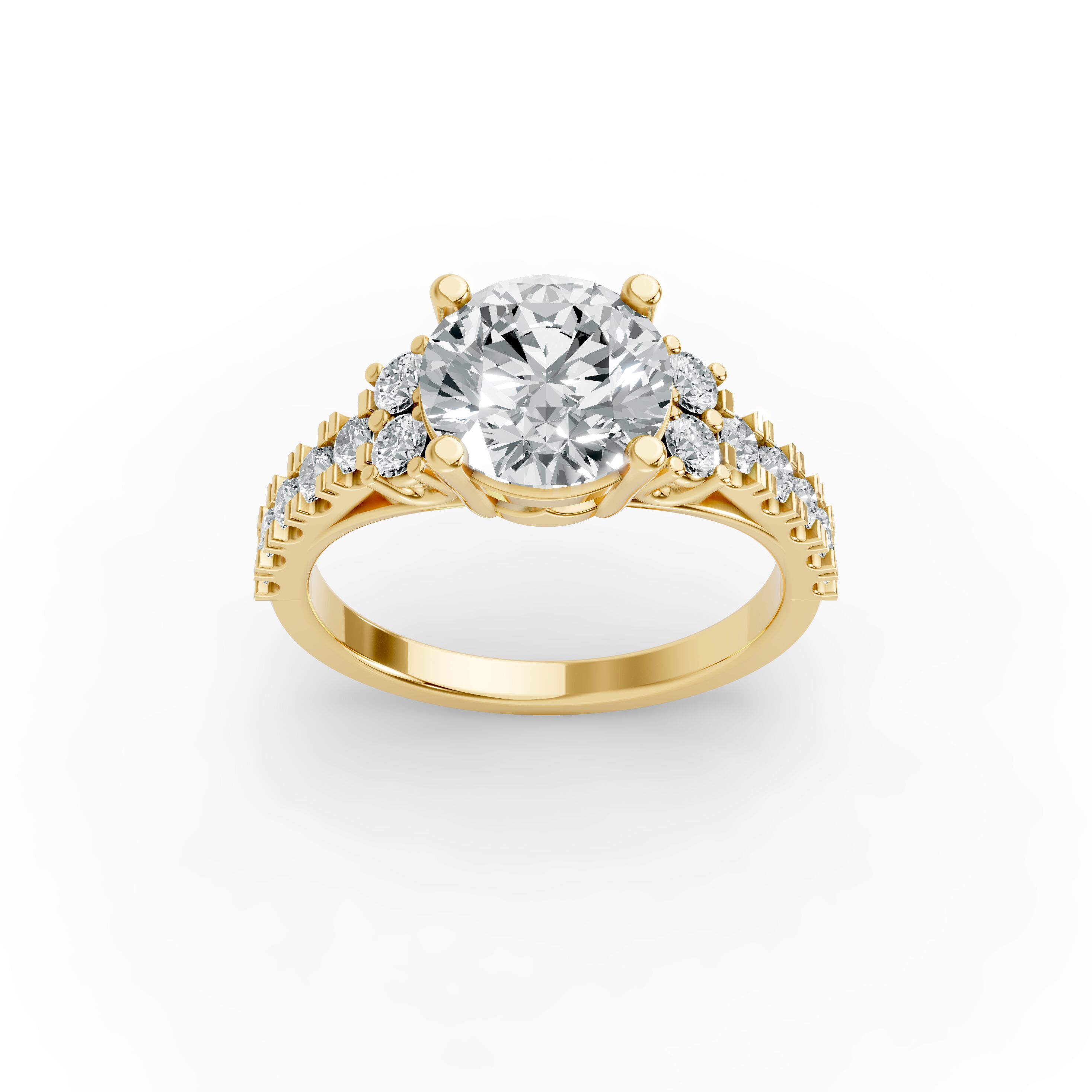 Round Shape Diamond Fancy Engagement Ring in Gold