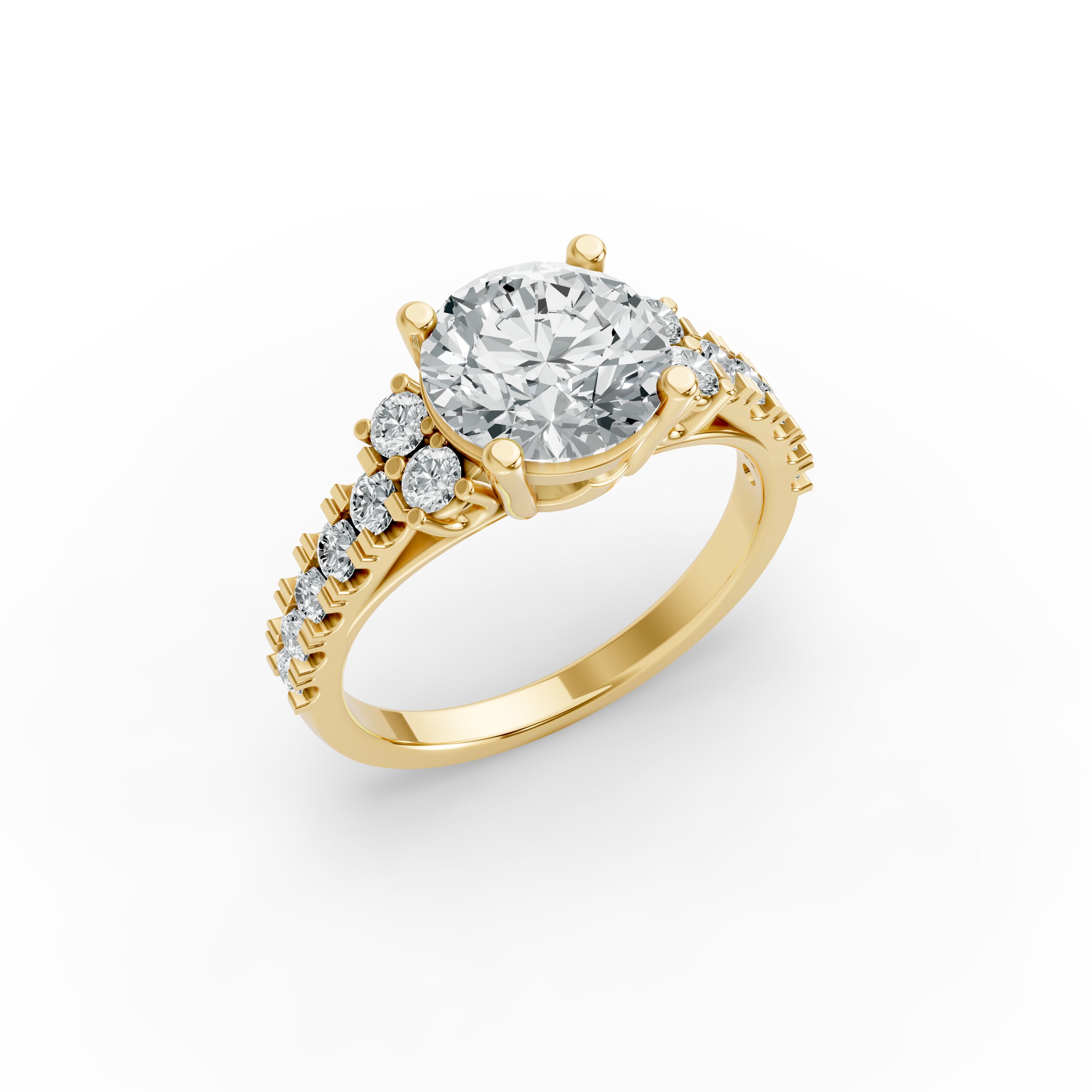 Round Shape Diamond Fancy Engagement Ring in Gold